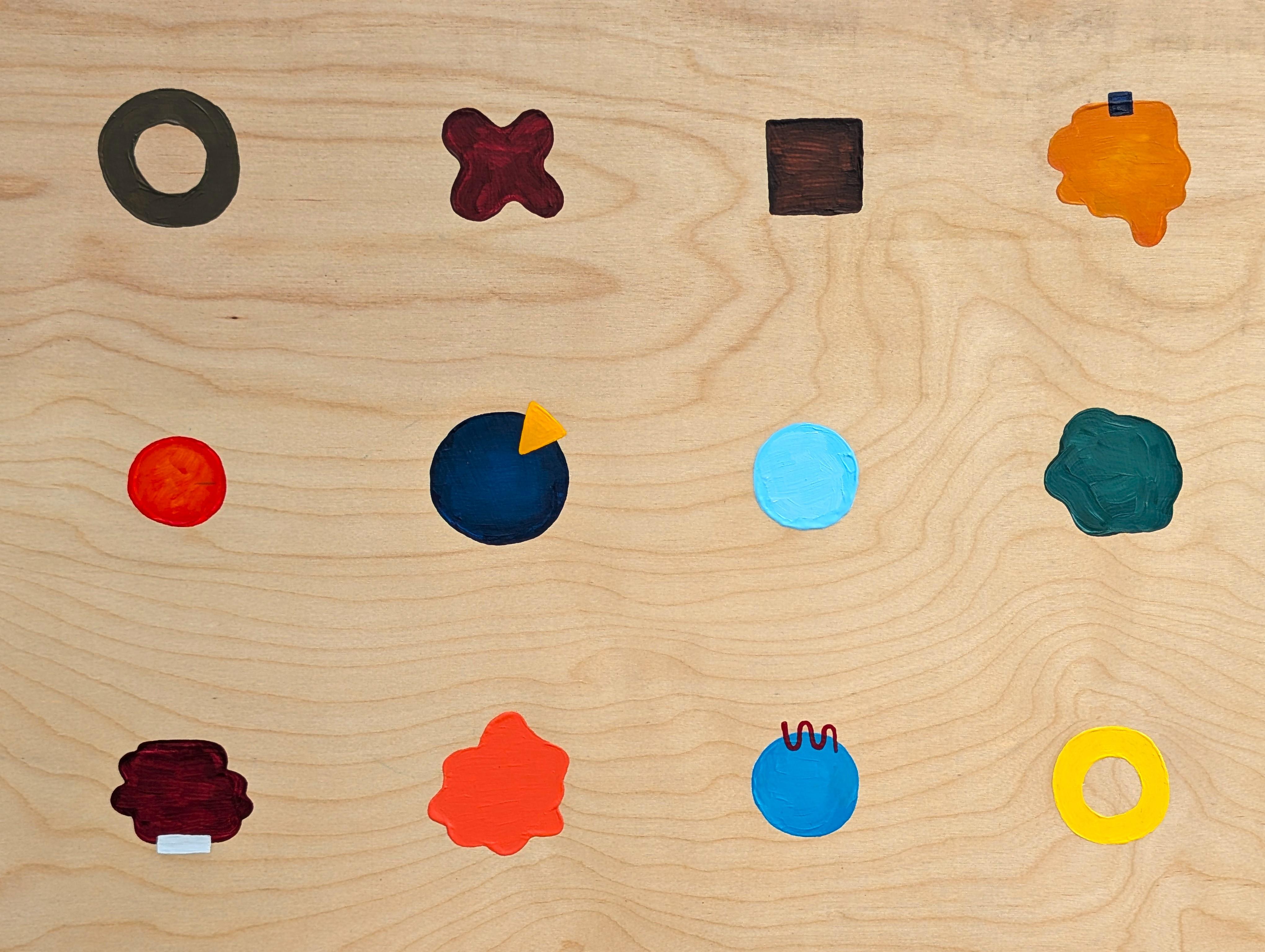 “Dots” Contemporary Colorful Geometric Blue, Red, & Yellow Dot Grid Painting For Sale 8