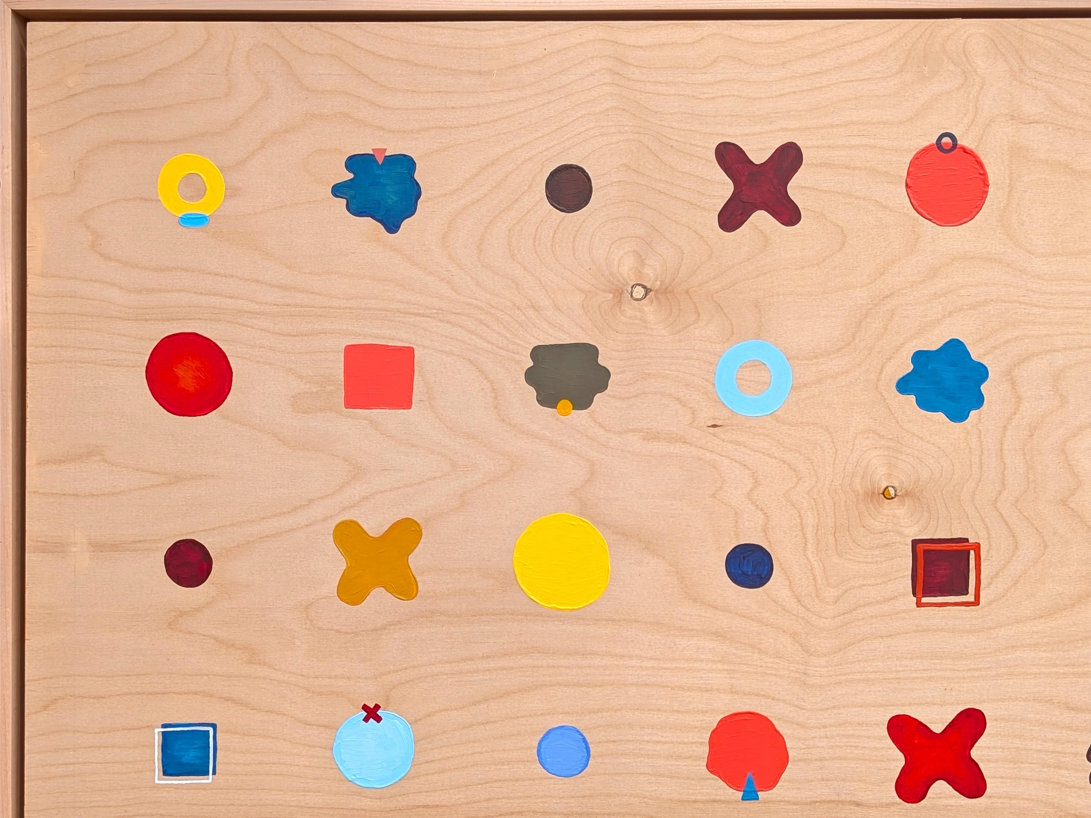 “Dots” Contemporary Colorful Geometric Blue, Red, & Yellow Dot Grid Painting For Sale 1