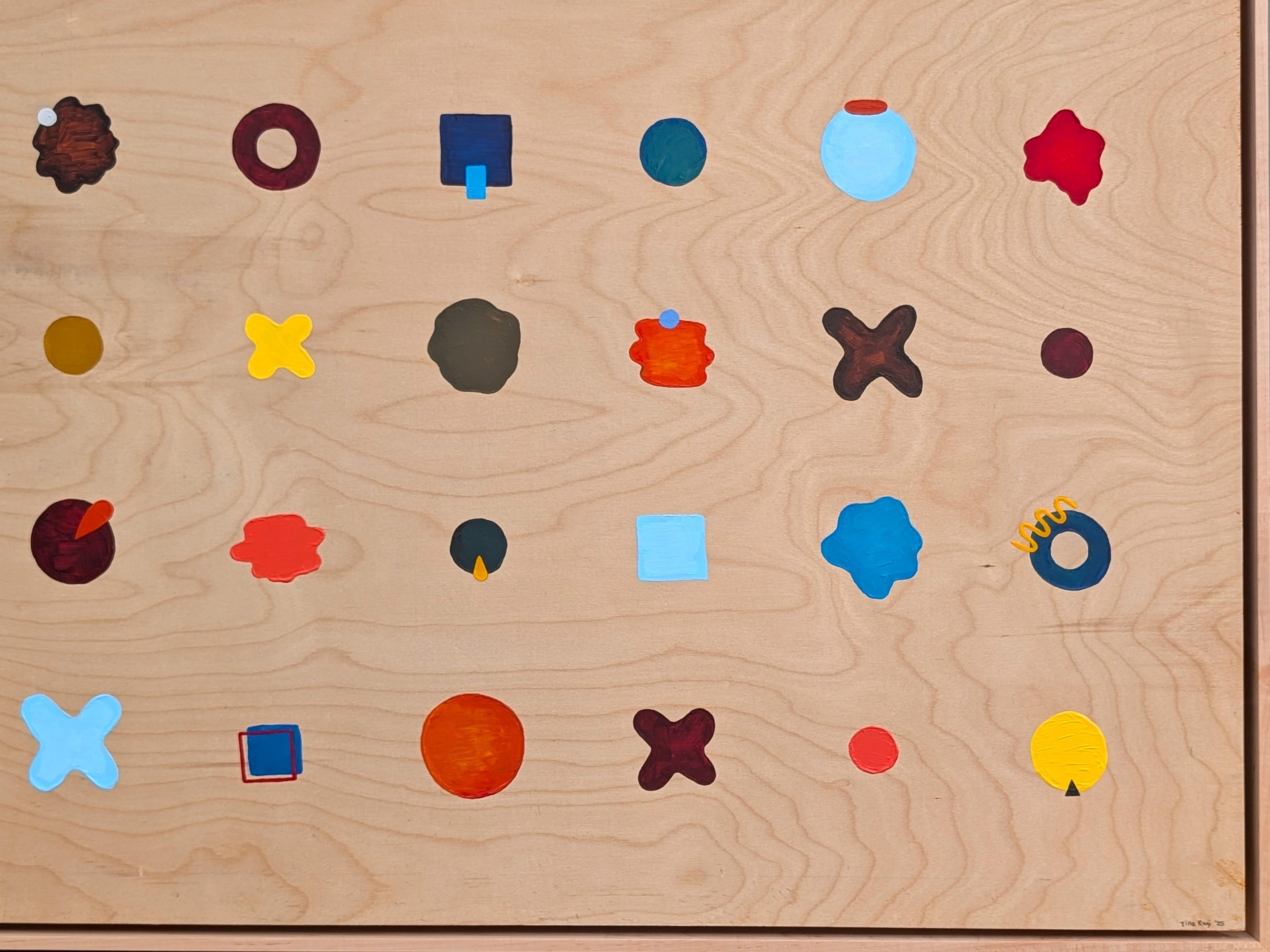 “Dots” Contemporary Colorful Geometric Blue, Red, & Yellow Dot Grid Painting For Sale 3