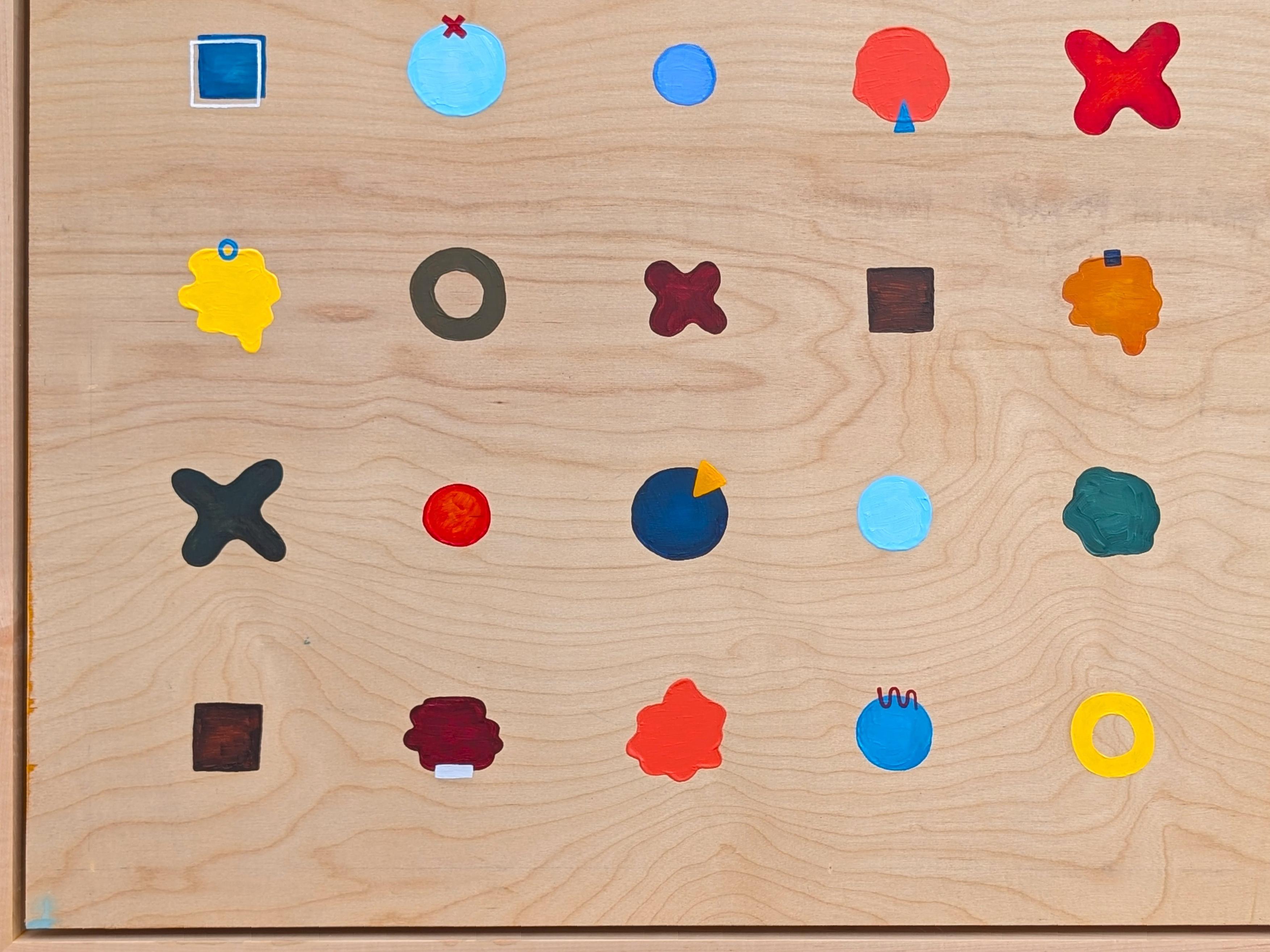 “Dots” Contemporary Colorful Geometric Blue, Red, & Yellow Dot Grid Painting For Sale 4