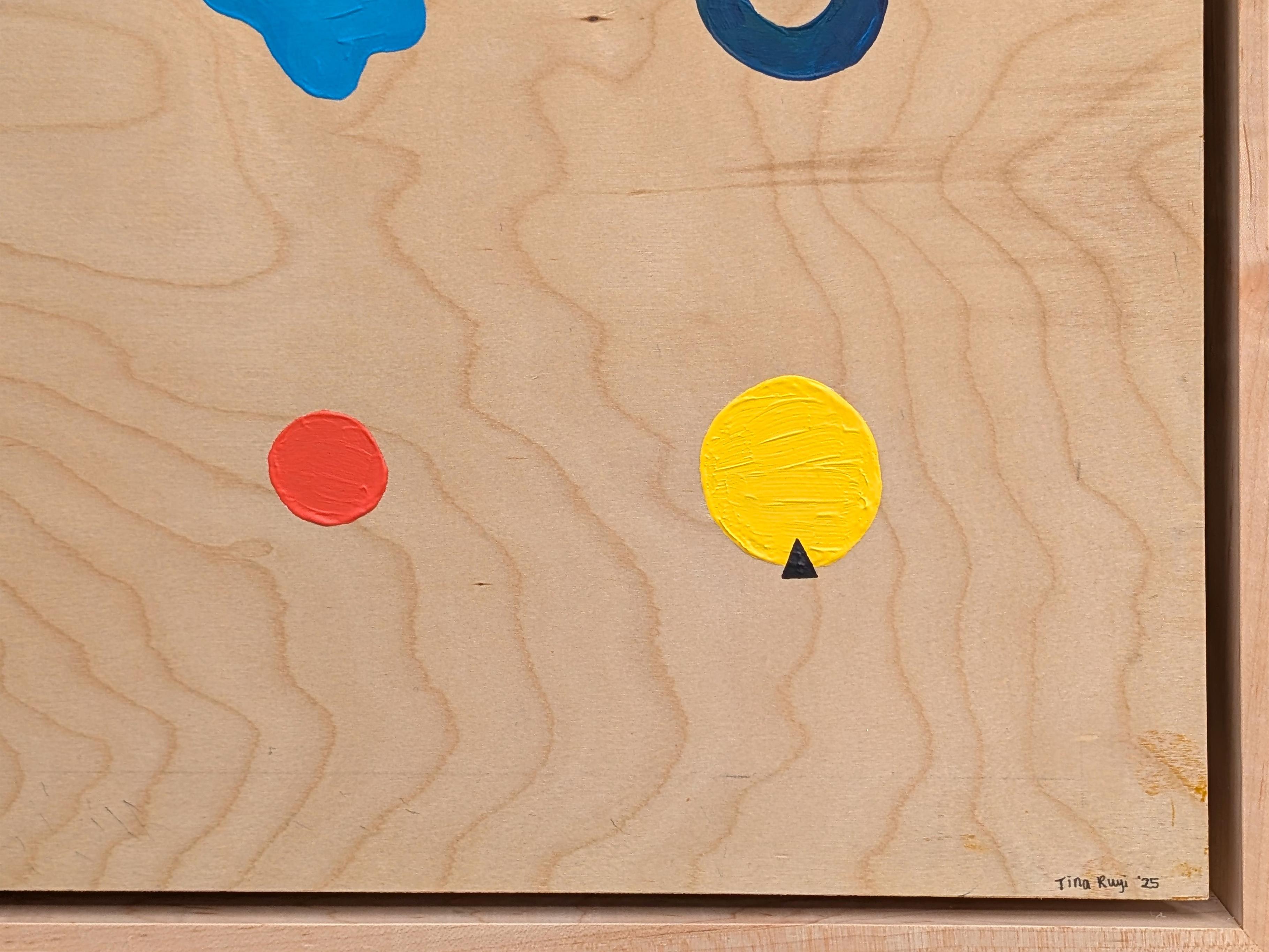 “Dots” Contemporary Colorful Geometric Blue, Red, & Yellow Dot Grid Painting For Sale 5