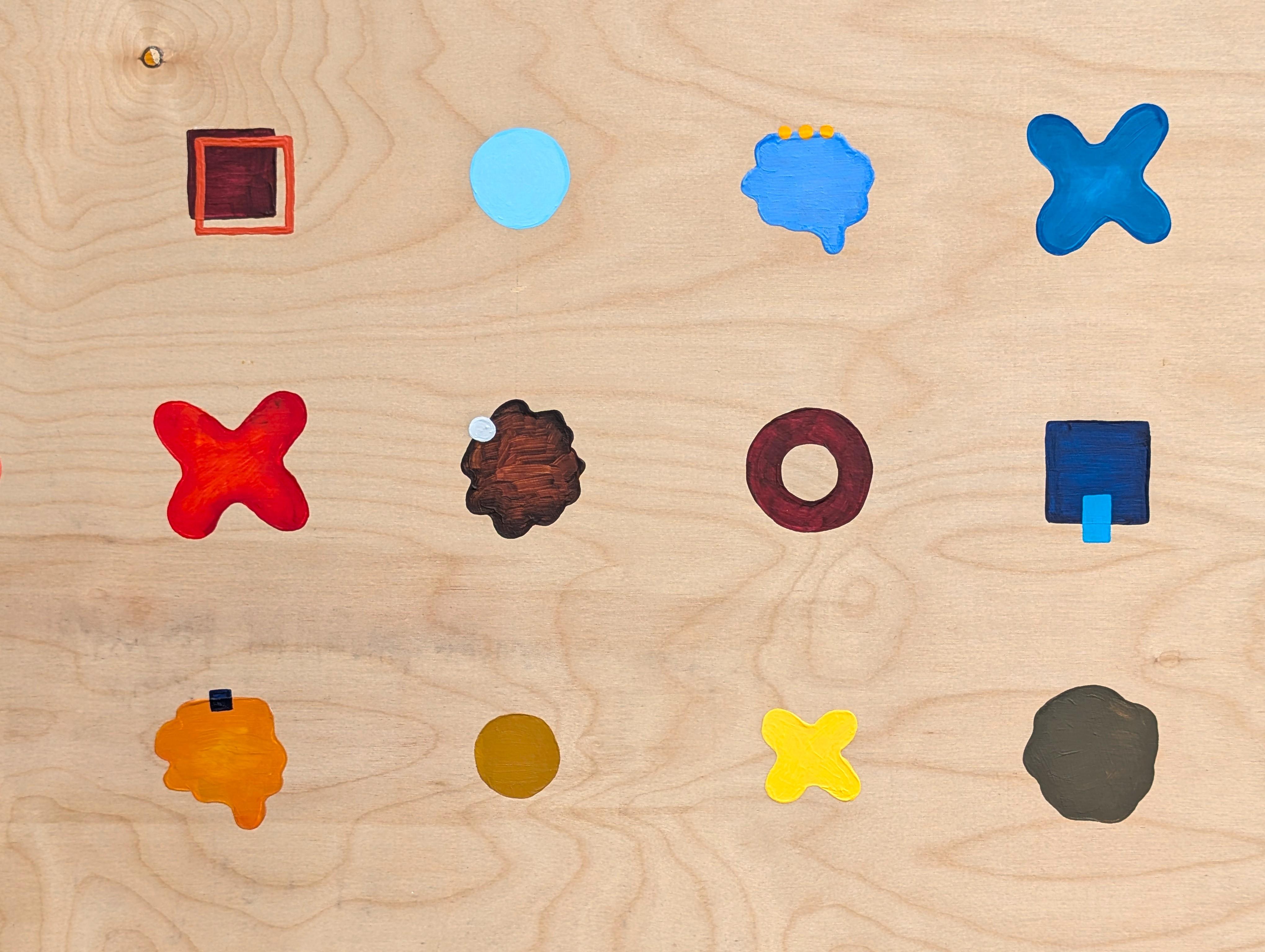 “Dots” Contemporary Colorful Geometric Blue, Red, & Yellow Dot Grid Painting For Sale 7