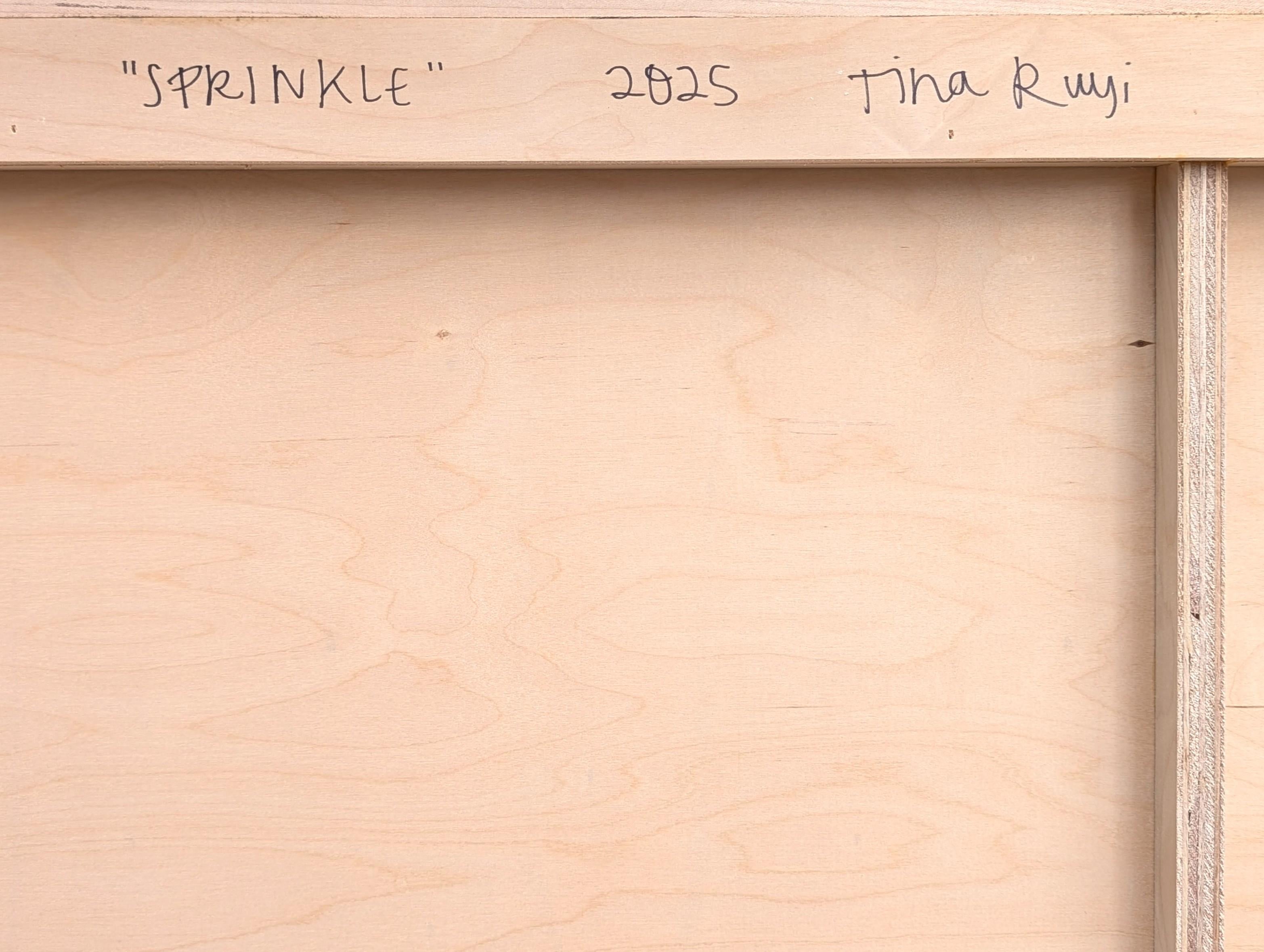 “Sprinkle” Contemporary Colorful Geometric Red, Blue, & Yellow Dot Painting For Sale 9