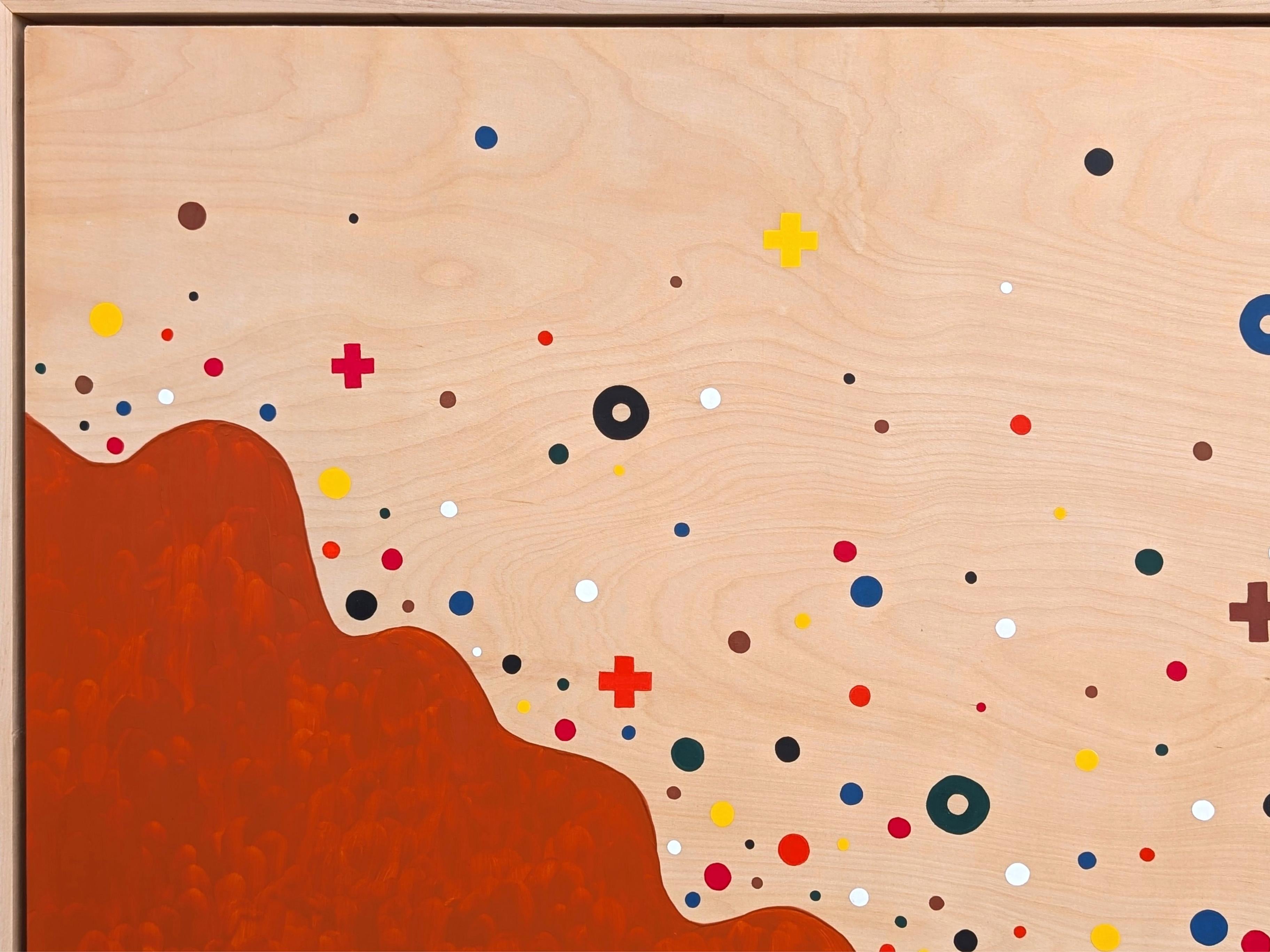 “Sprinkle” Contemporary Colorful Geometric Red, Blue, & Yellow Dot Painting For Sale 1