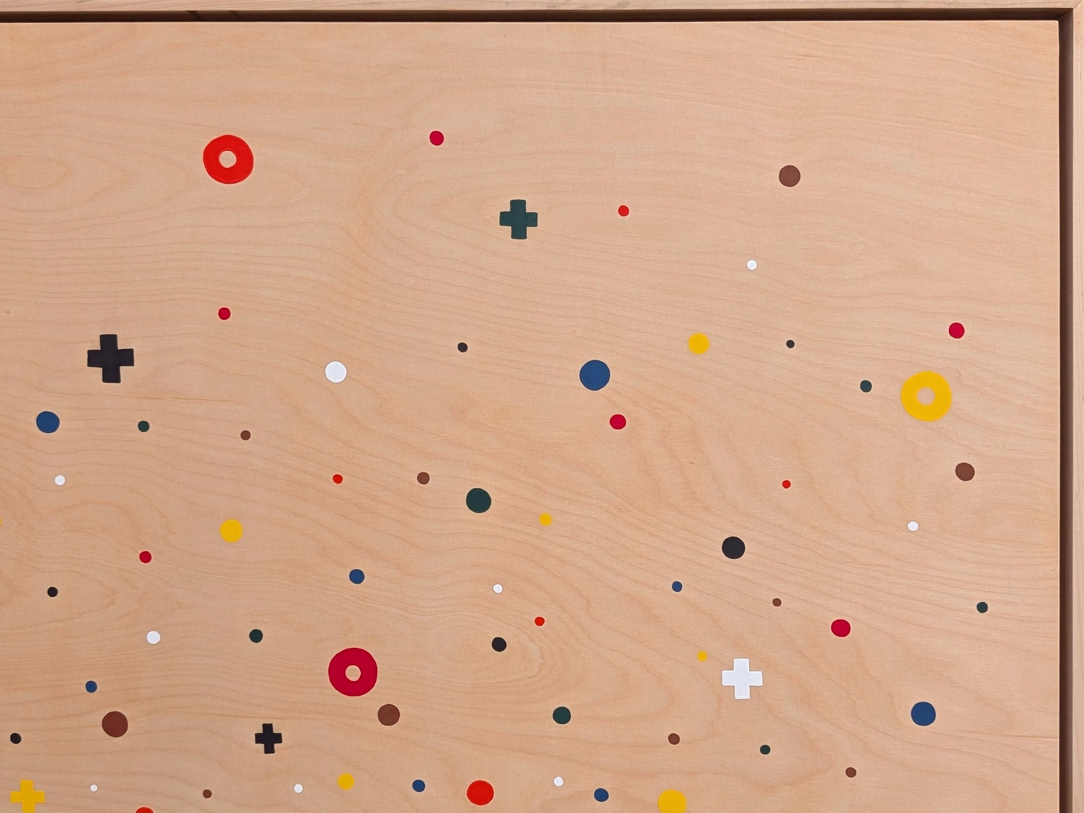 “Sprinkle” Contemporary Colorful Geometric Red, Blue, & Yellow Dot Painting For Sale 2