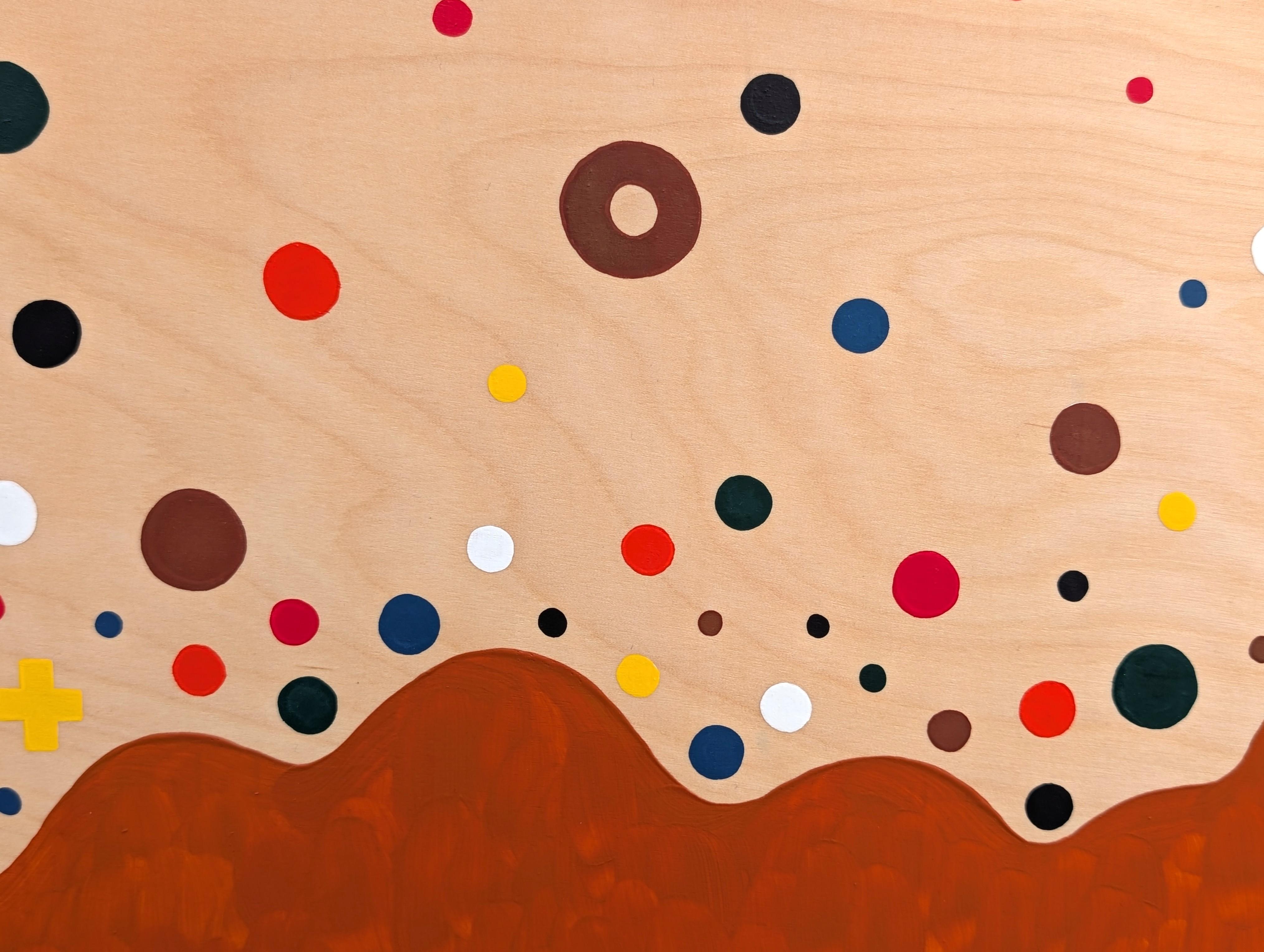 “Sprinkle” Contemporary Colorful Geometric Red, Blue, & Yellow Dot Painting For Sale 5