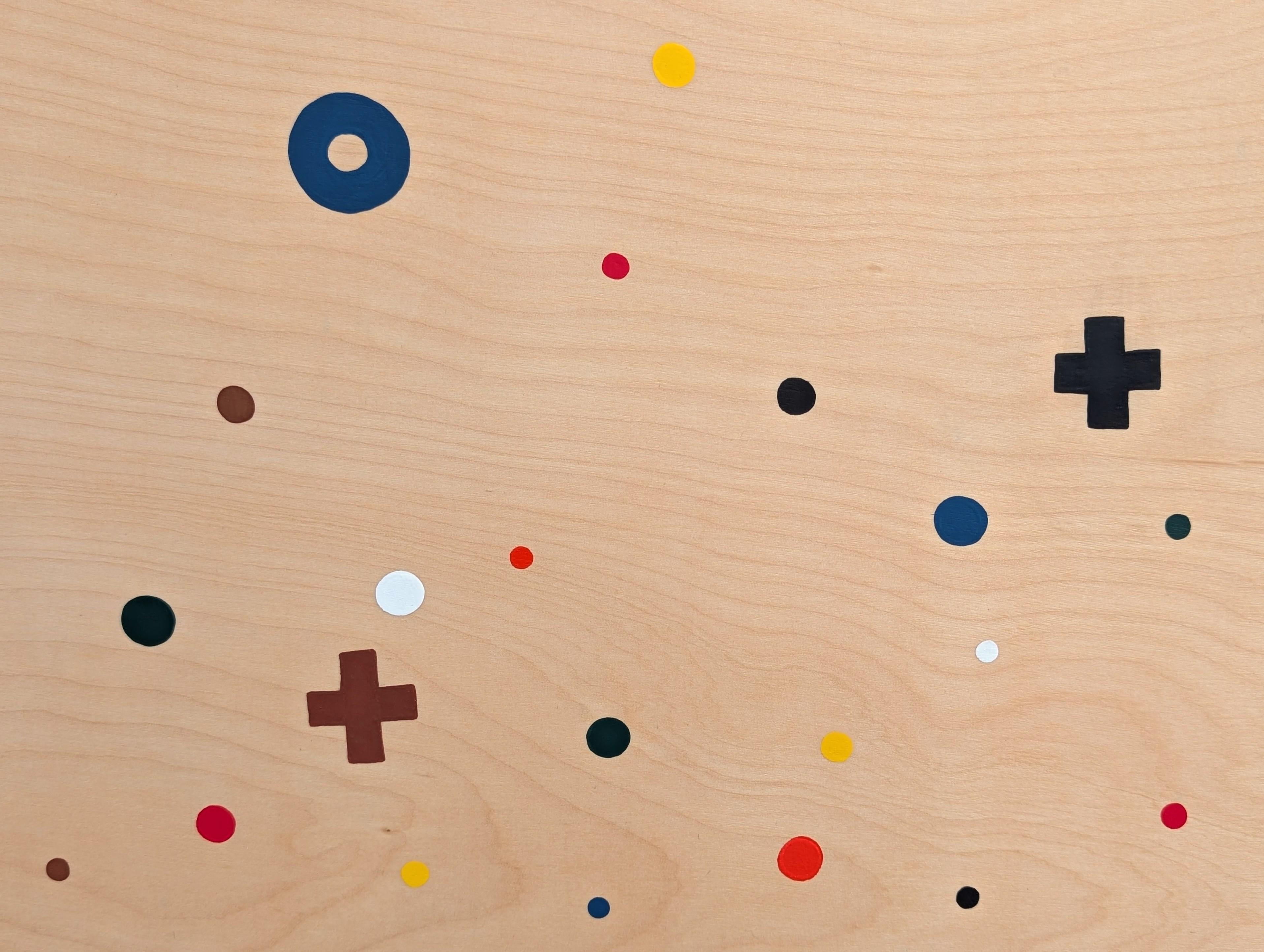 “Sprinkle” Contemporary Colorful Geometric Red, Blue, & Yellow Dot Painting For Sale 6