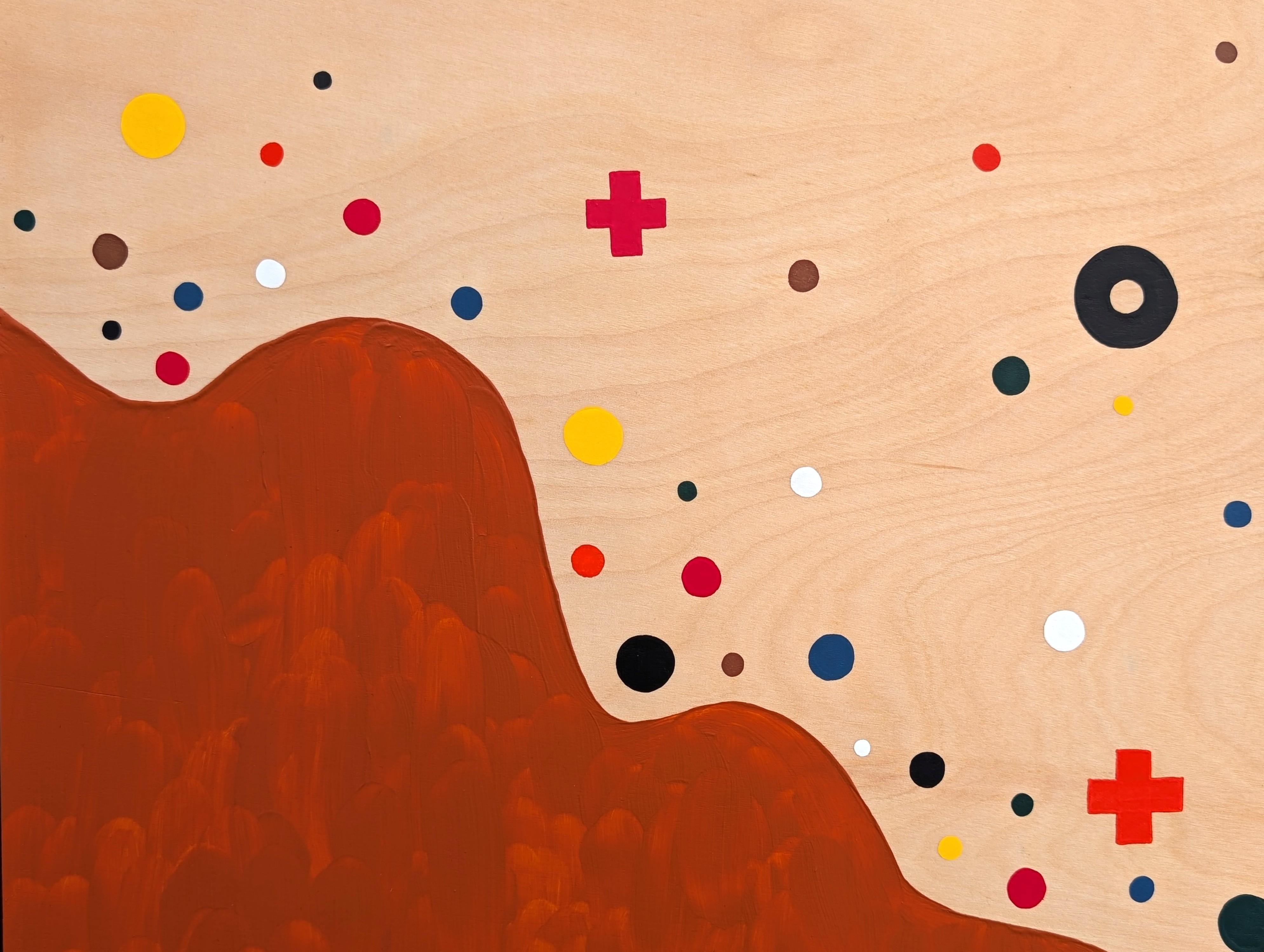 “Sprinkle” Contemporary Colorful Geometric Red, Blue, & Yellow Dot Painting For Sale 7