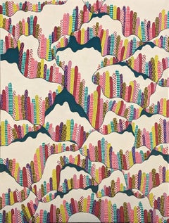 "The Hills" Contemporary Abstract Colorful Organic Patterned Landscape Painting (peinture abstraite colorée à motifs organiques)