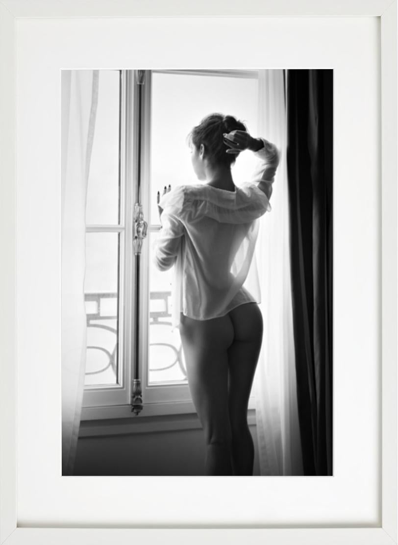 Meet Me in Paris - black and white nude from behind in front of Parisian window - Contemporary Photograph by Tina Trumpp