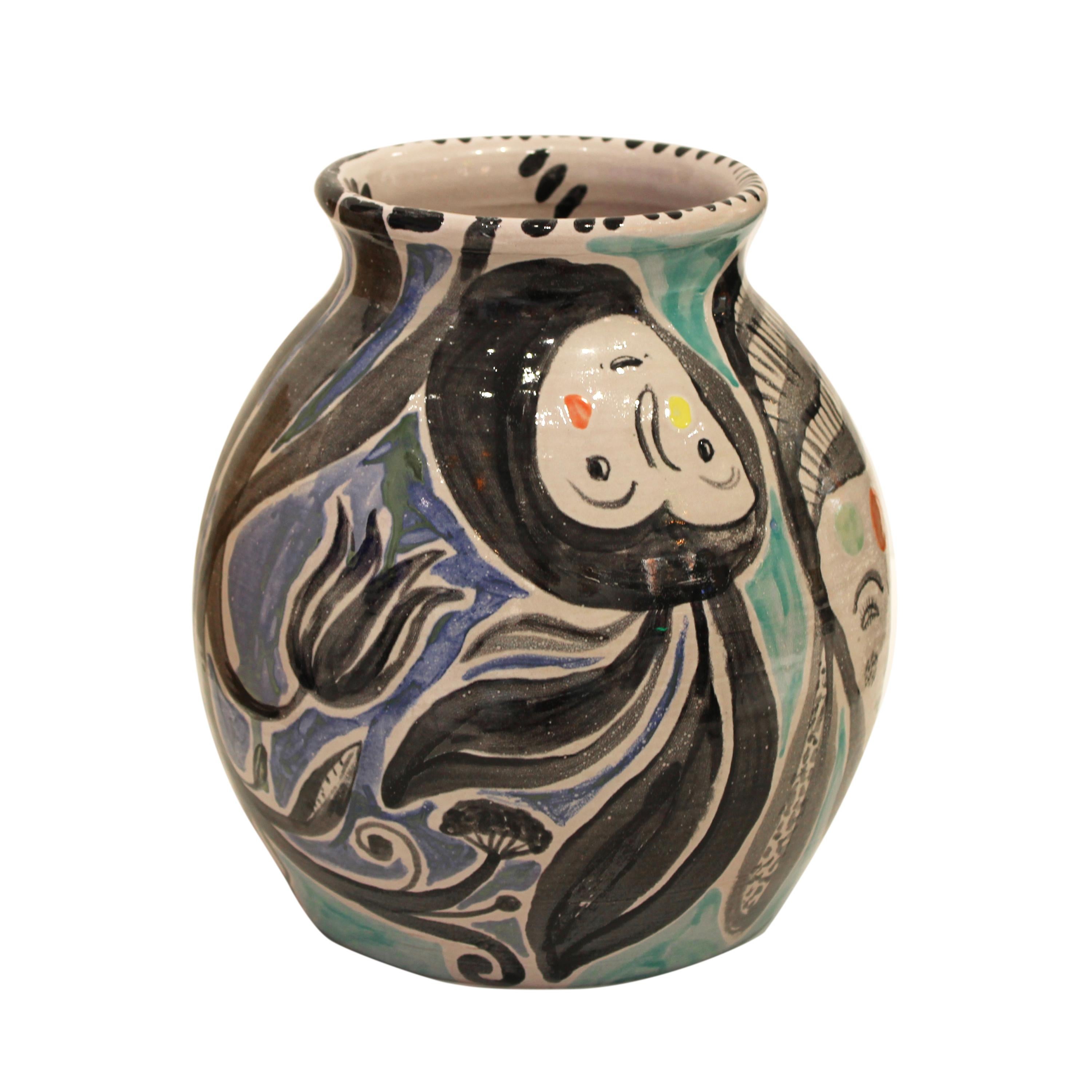 This unique ceramic vase is a collaborative piece from The Table Project, created in Spain in 2024. Originally designed by Isidro Blasco, it was transformed by Luis Salaberría, whose work is known for its primitive-inspired graphic language and deep