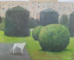 Zeitgenössische georgische Kunst von Tinatin Chkhikvishvili - White Dog in Dem Platz