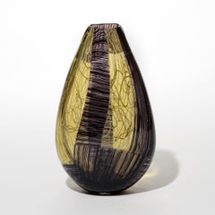 Tincture No 2, dark aubergine & yellow handblown glass vase by Scott Benefield