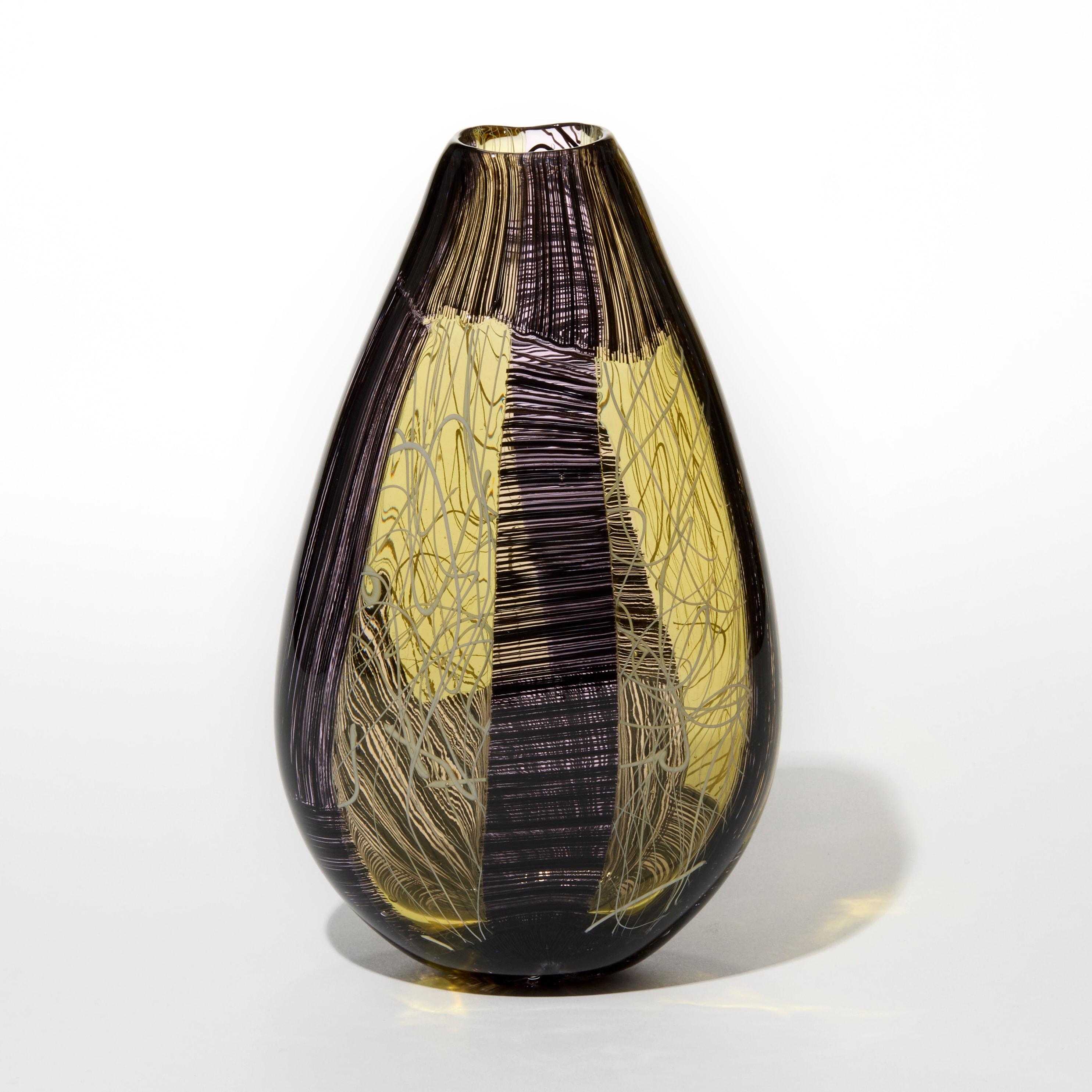 Organic Modern Tincture No 2, dark aubergine & yellow handblown glass vase by Scott Benefield For Sale