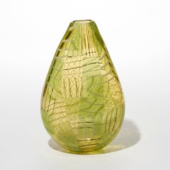 Tincture No 6, yellow & green patterned handblown glass vase by Scott Benefield