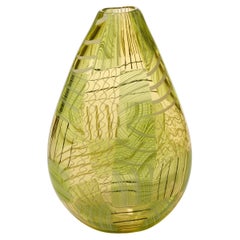 Tincture No 6, yellow & green patterned handblown glass vase by Scott Benefield