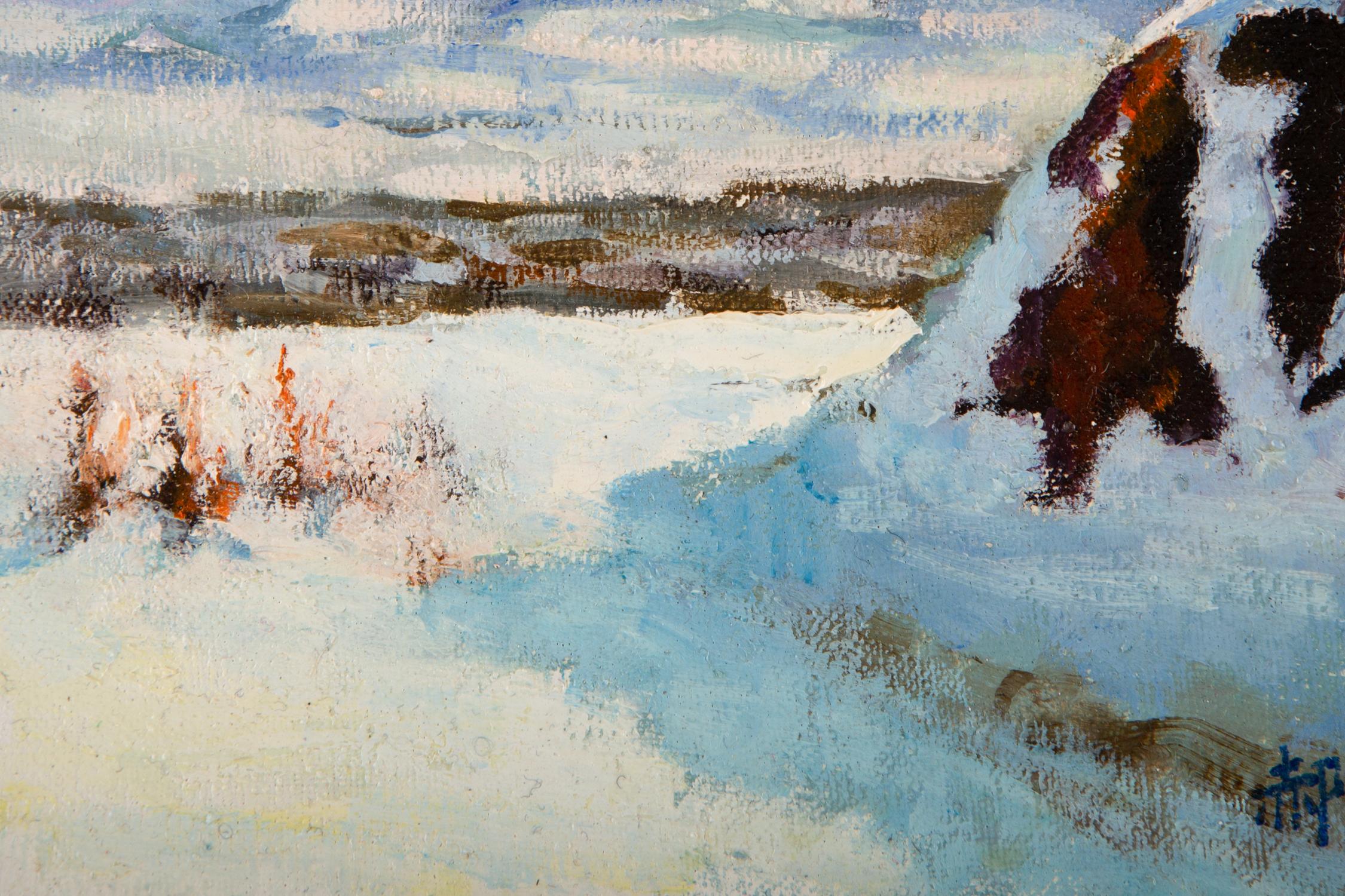 Ting Hao Landschaft, Original-Ölgemälde „Sonnenblauer Schneetag“, Ting Hao im Angebot 3