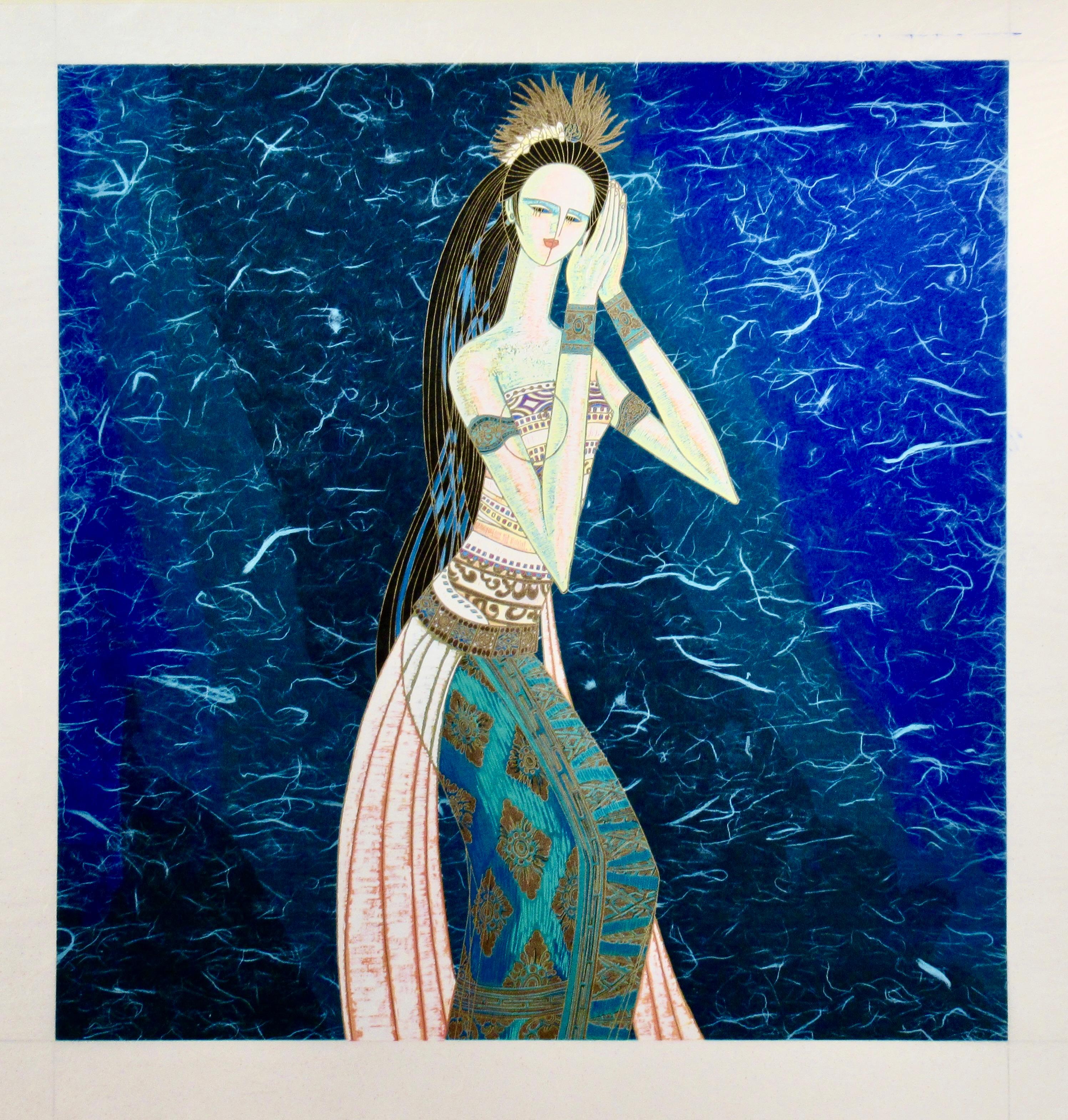 Figurative Print Ting Shao Kuang - Bali Princesse (variante bleue)