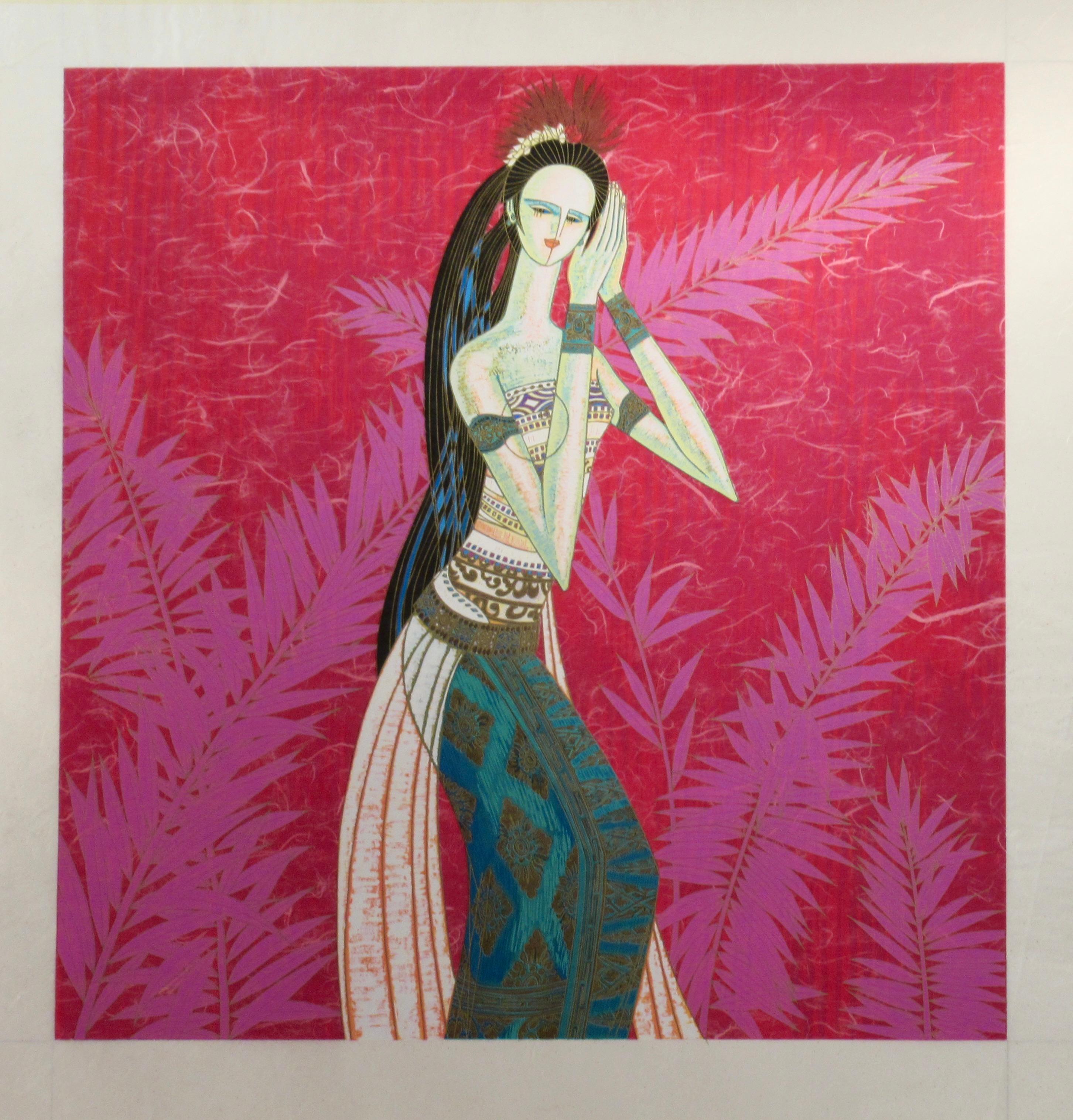 Figurative Print Ting Shao Kuang - Bali Princesse (variante rouge)