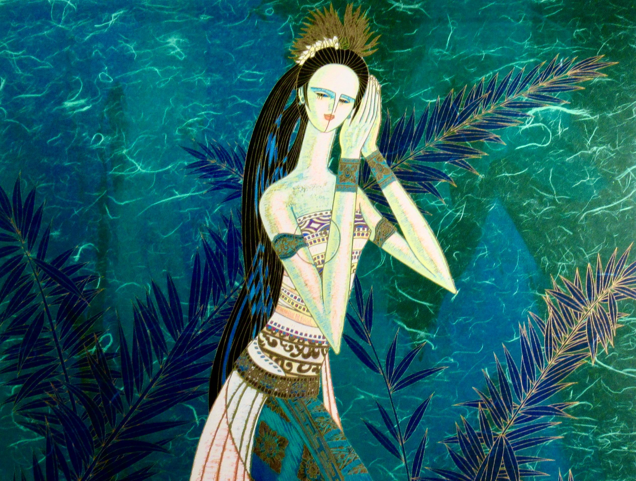 Bali Princess (variant green) - Modern Print by Ting Shao Kuang
