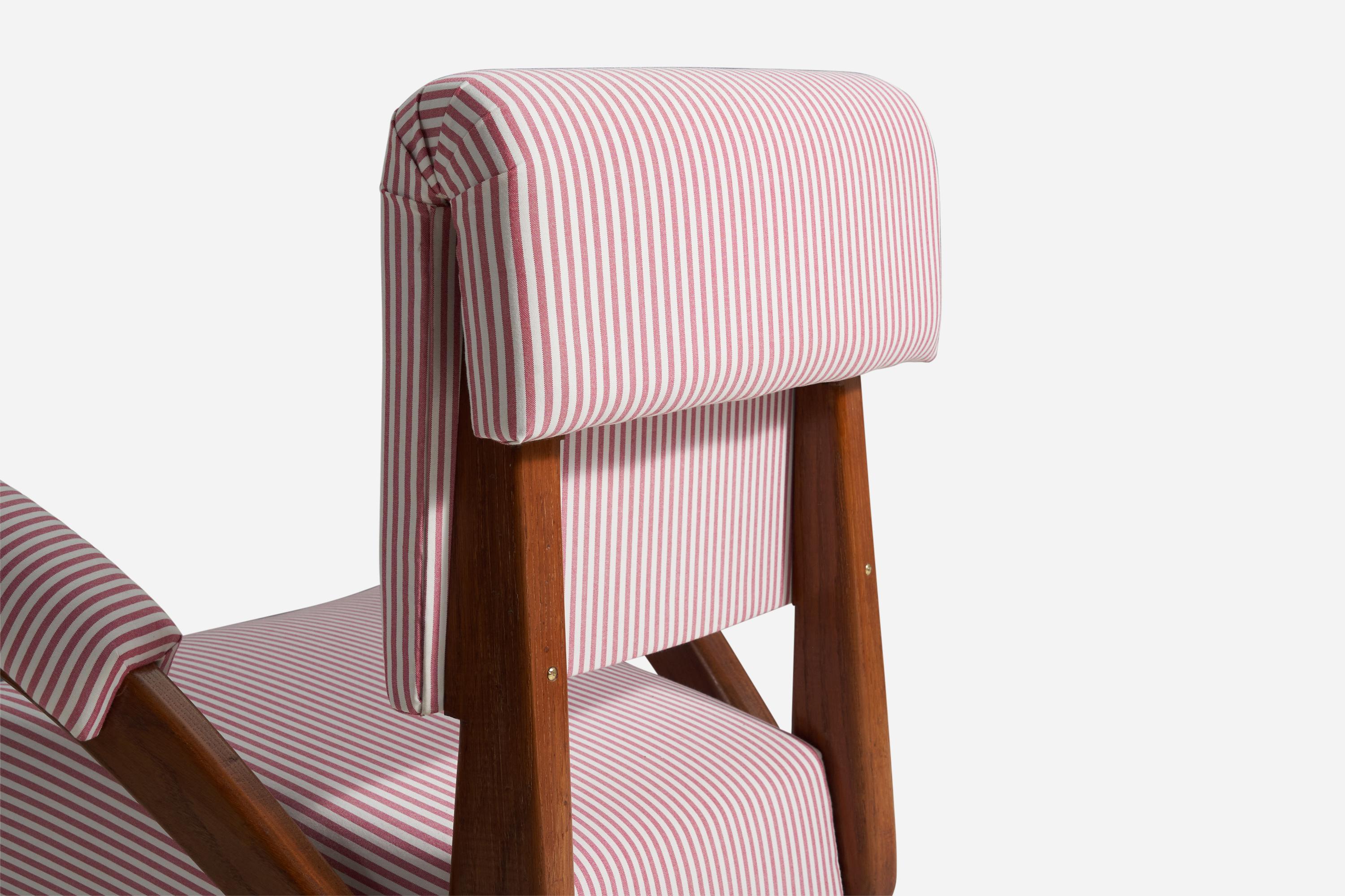 Italian Tino De Silva, Rare Lounge Chairs, Cherrywood, Fabric, Italy, c. 1962 For Sale