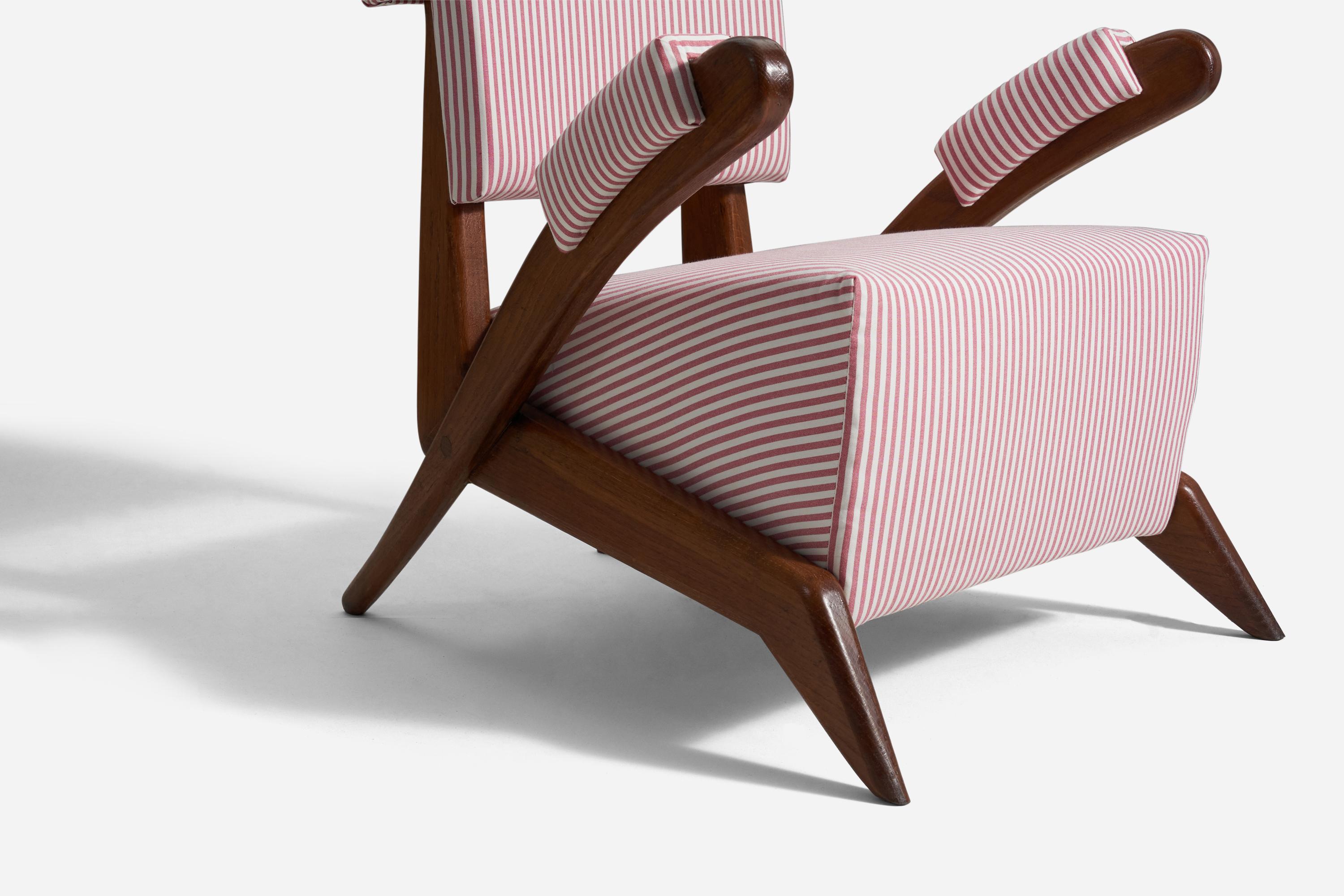 Tino De Silva, Rare Lounge Chairs, Cherrywood, Fabric, Italy, c. 1962 In Good Condition For Sale In High Point, NC