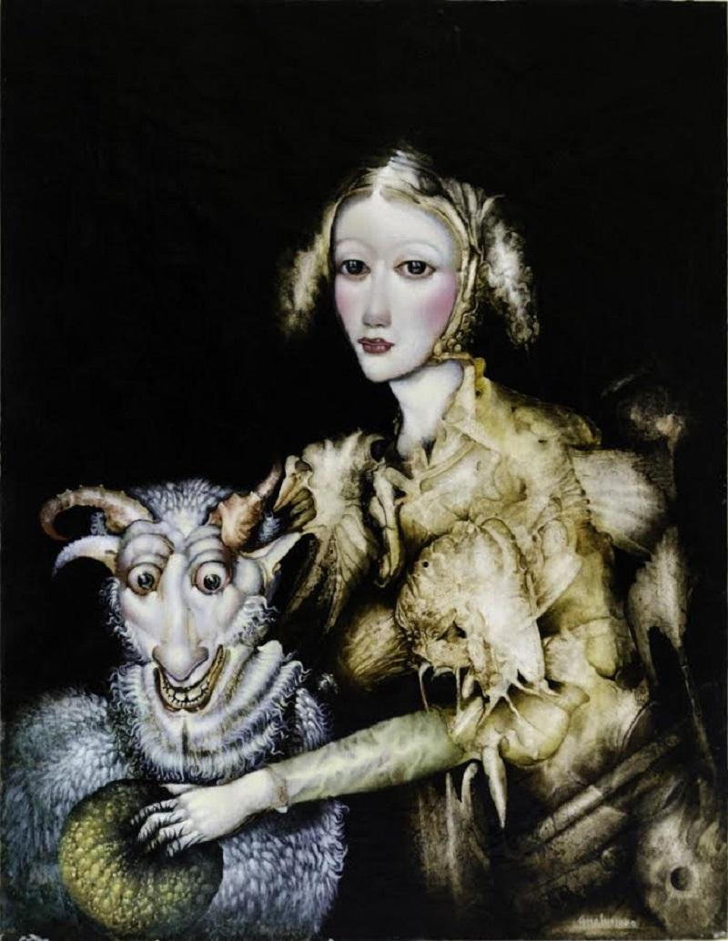 Nostalgia Oil Painting on Panel Nostalgic Portrait Animal Surreel In Stock