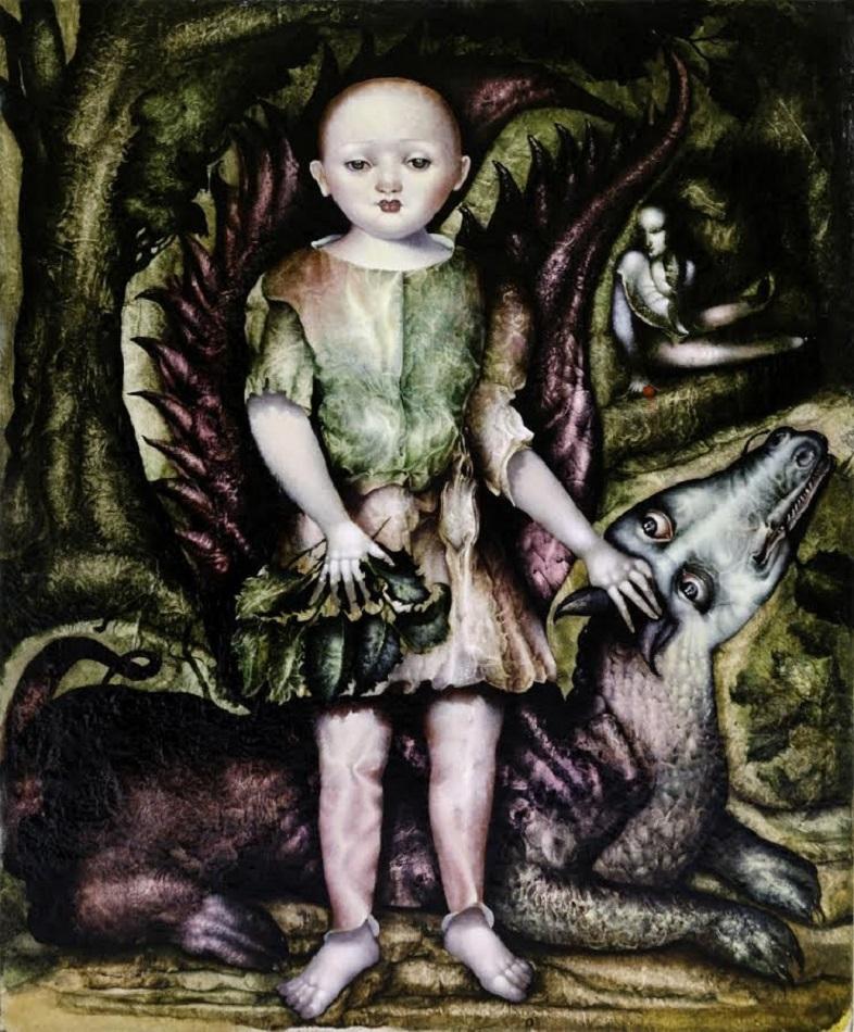 Animal Painting de Tino Luciano - San Giorgo Pintura al Óleo sobre Panel Niño Dragón Santo En Stock