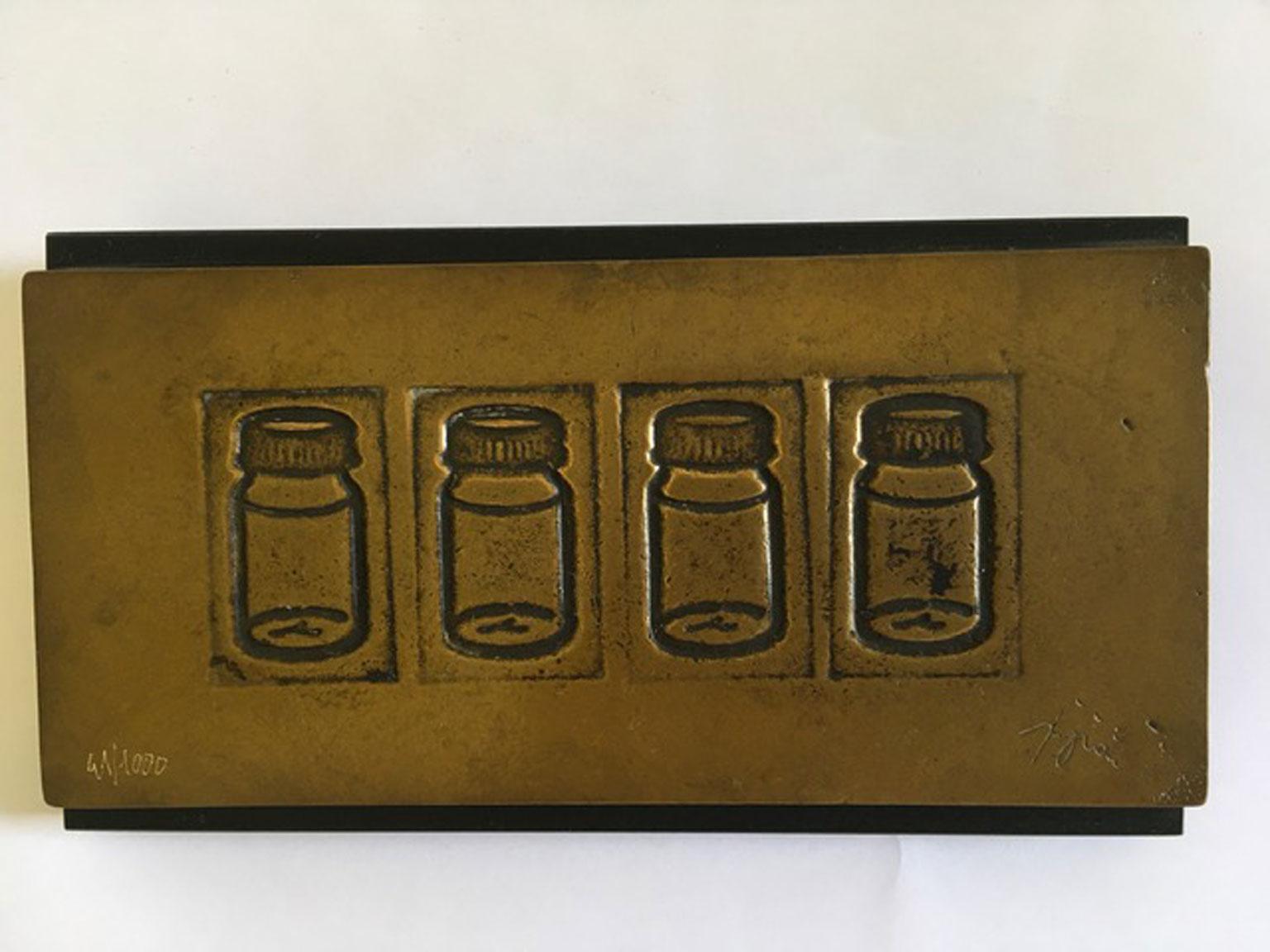 Italy 1980 Late 20th Century Pop Art Multiple Bronze Bottles - Sculpture by Tino Stefanoni