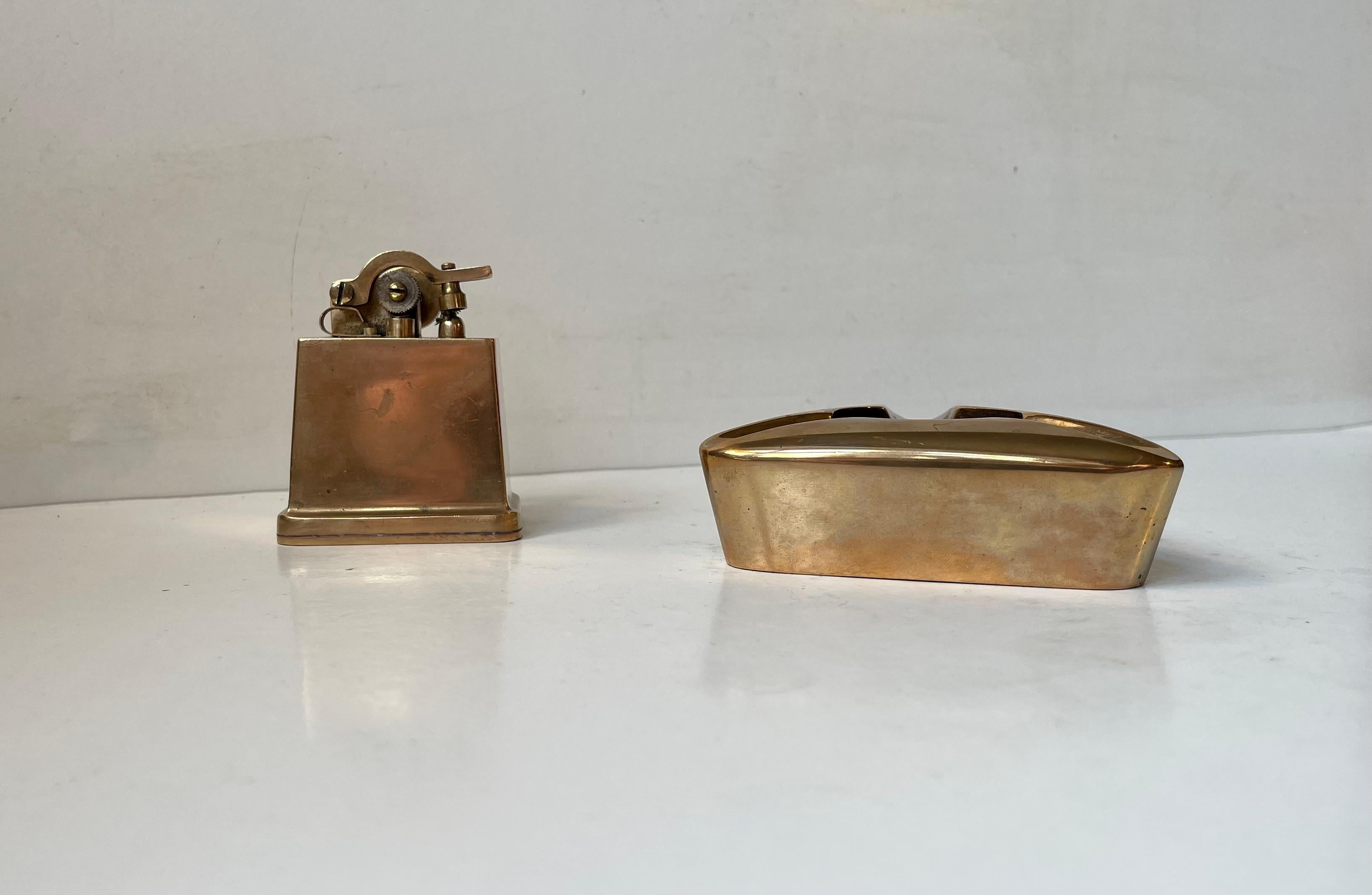 Danish Tinos Art Deco Cigar Table Lighter & Ashtray in Bronze, 1930s For Sale