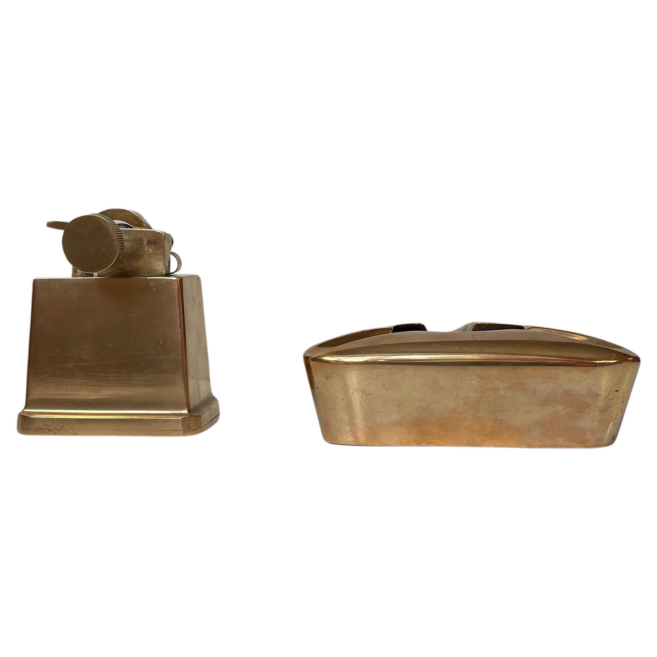 Tinos Art Deco Cigar Table Lighter & Ashtray in Bronze, 1930s For Sale