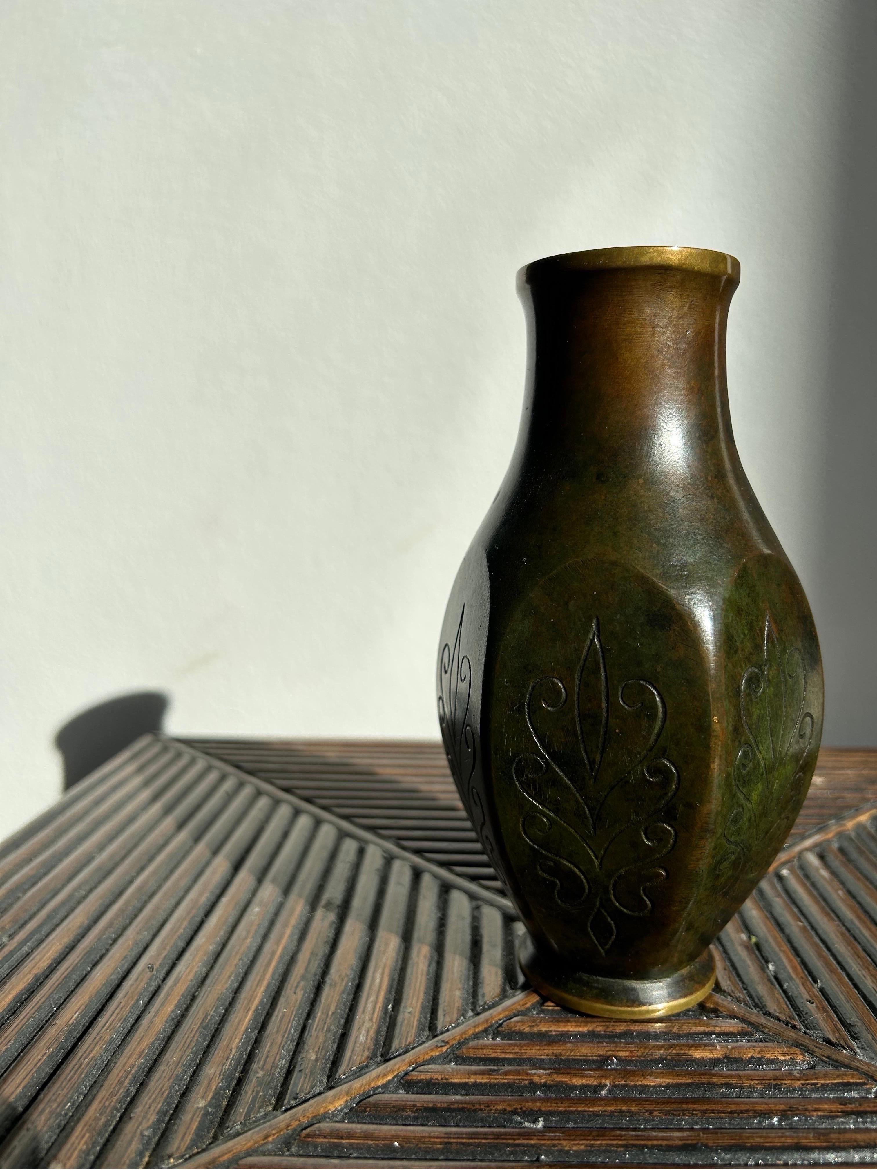 Patinated Tinos Bronze Vase Denmark, 1930s