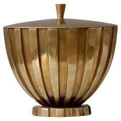 Tinos Style Art Deco Fluted & Lidded Bronze Box. Vendor Copenhagen Denmark 1930s