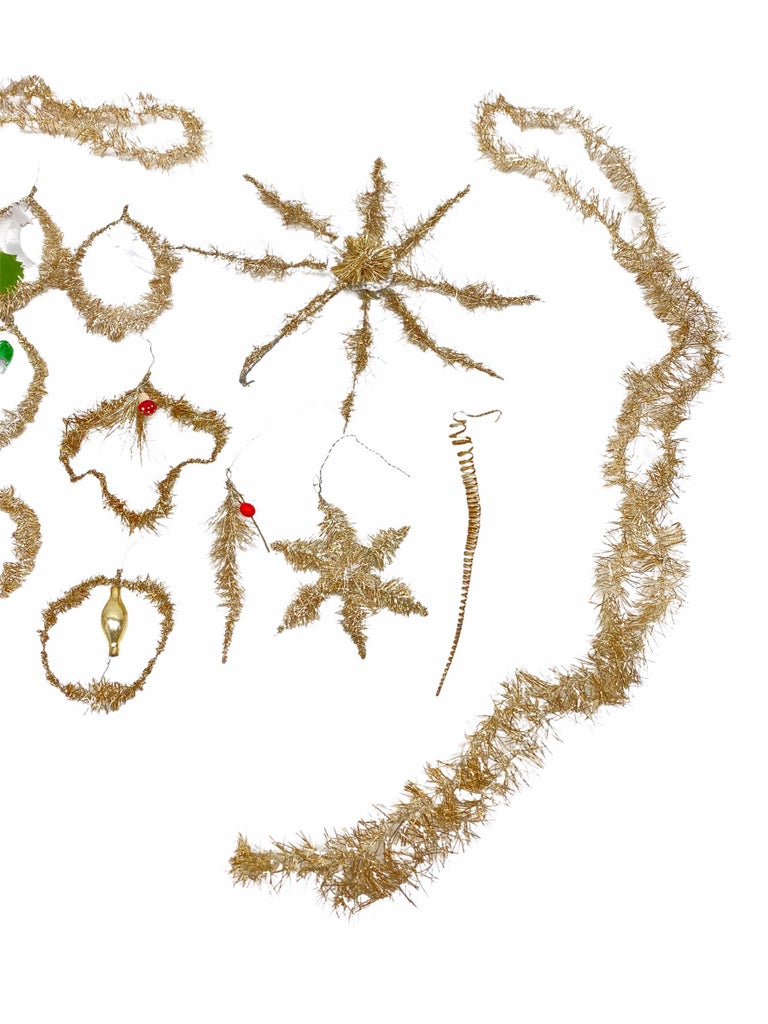 Tinsel Tree Topper and Ornaments Feather Tree German Vintage Christmas