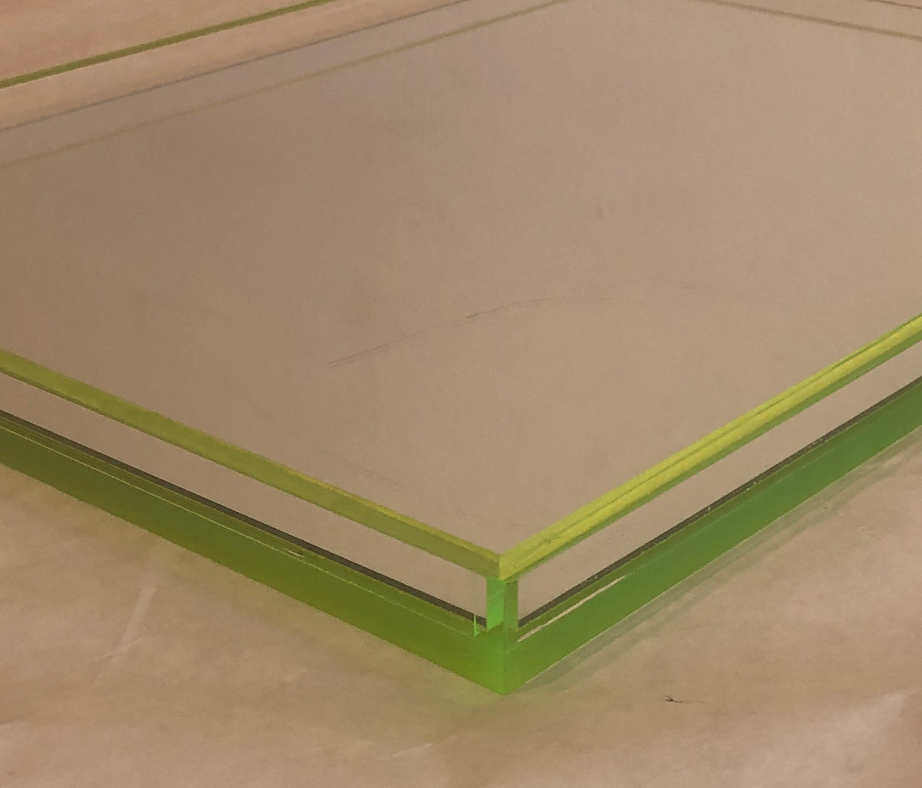 Tinsley Mortimer Clear Lucite, Neon Green Accents and Mirror Cocktail Ware Tray 4