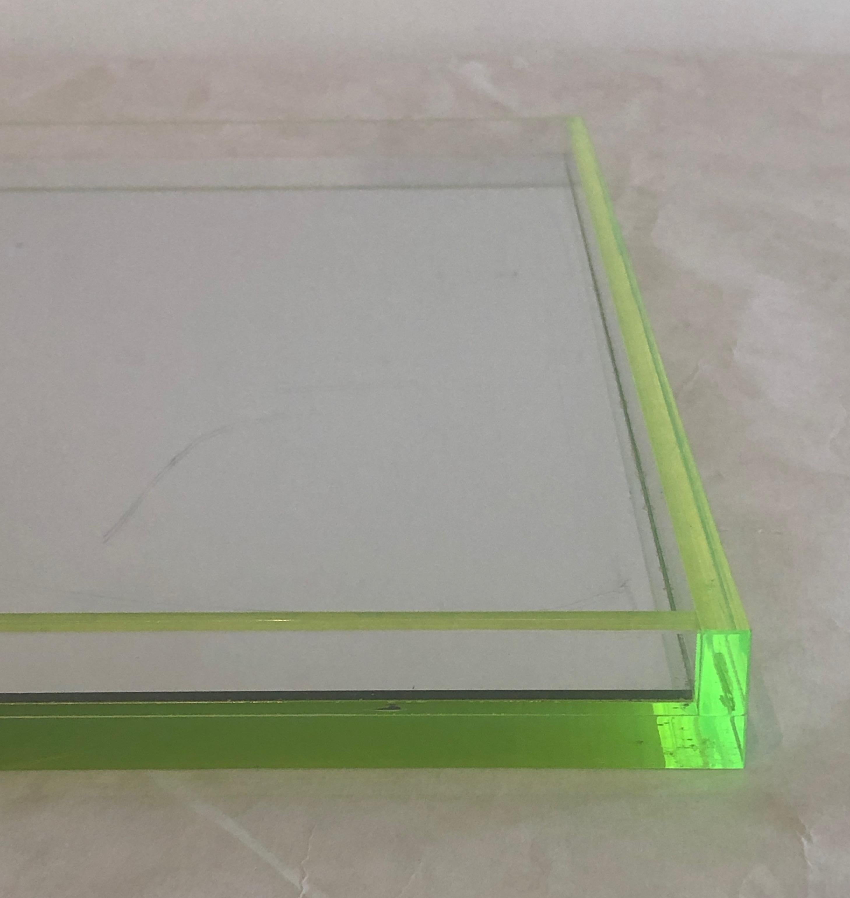Tinsley Mortimer Clear Lucite, Neon Green Accents and Mirror Cocktail Ware Tray 5