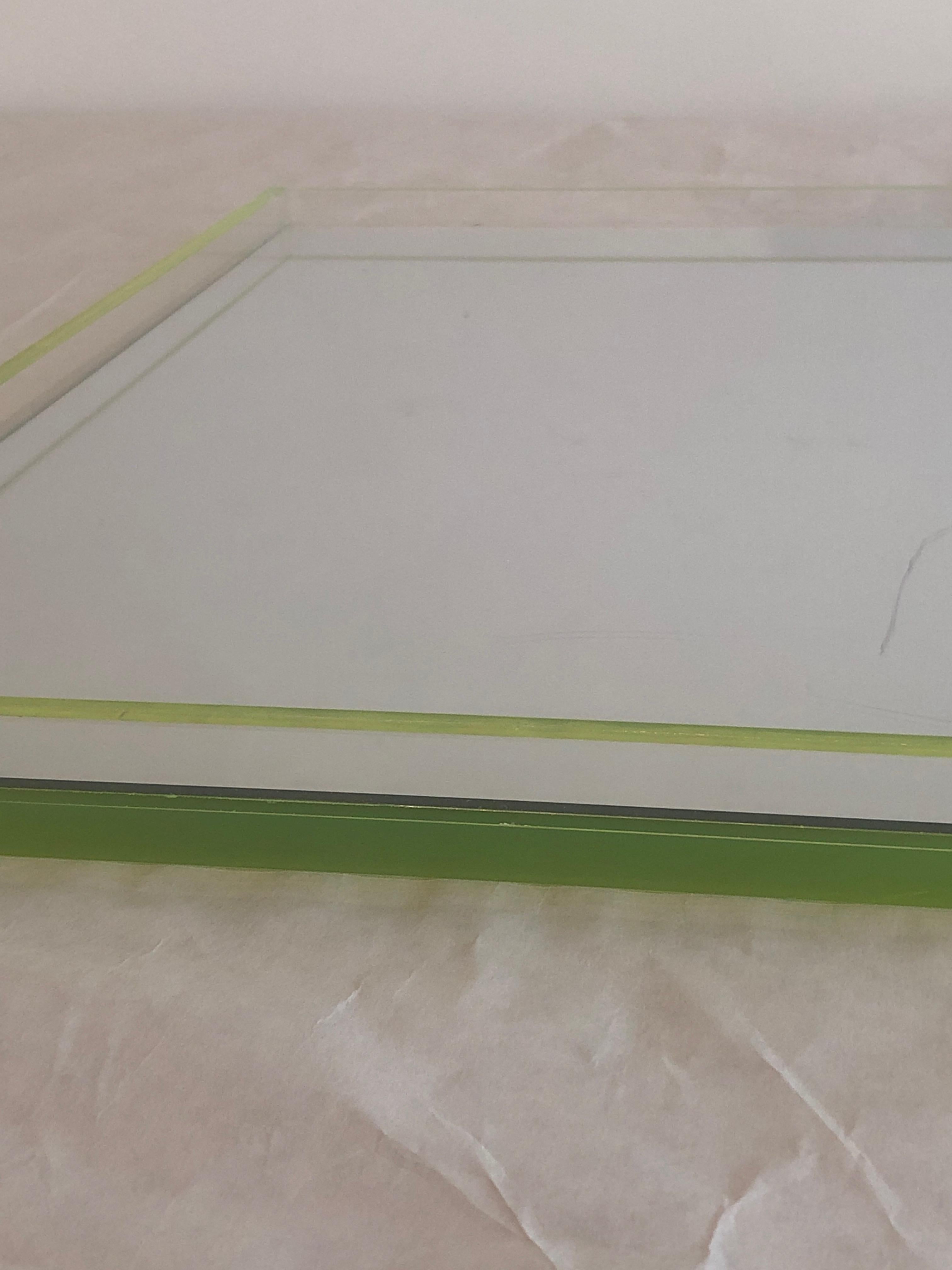 Tinsley Mortimer Clear Lucite, Neon Green Accents and Mirror Cocktail Ware Tray 7