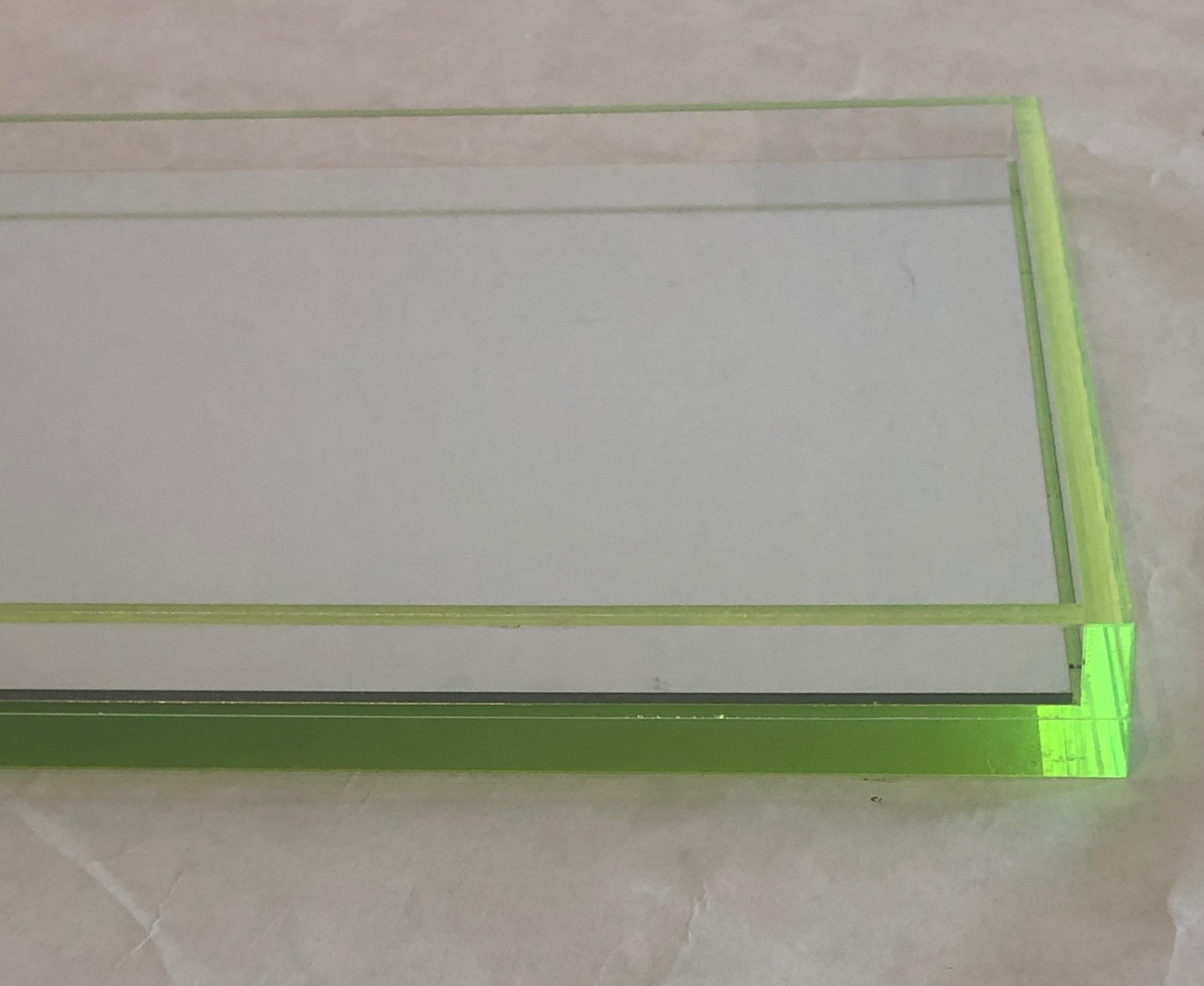 Tinsley Mortimer Clear Lucite, Neon Green Accents and Mirror Cocktail Ware Tray 8