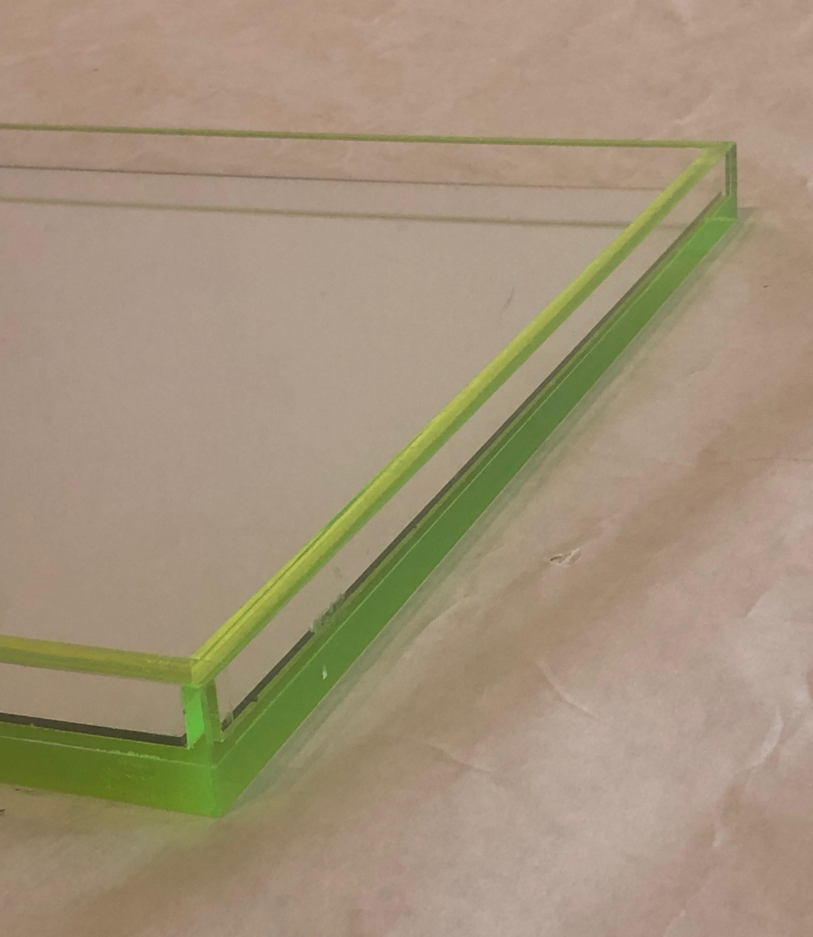 Tinsley Mortimer Clear Lucite, Neon Green Accents and Mirror Cocktail Ware Tray 9