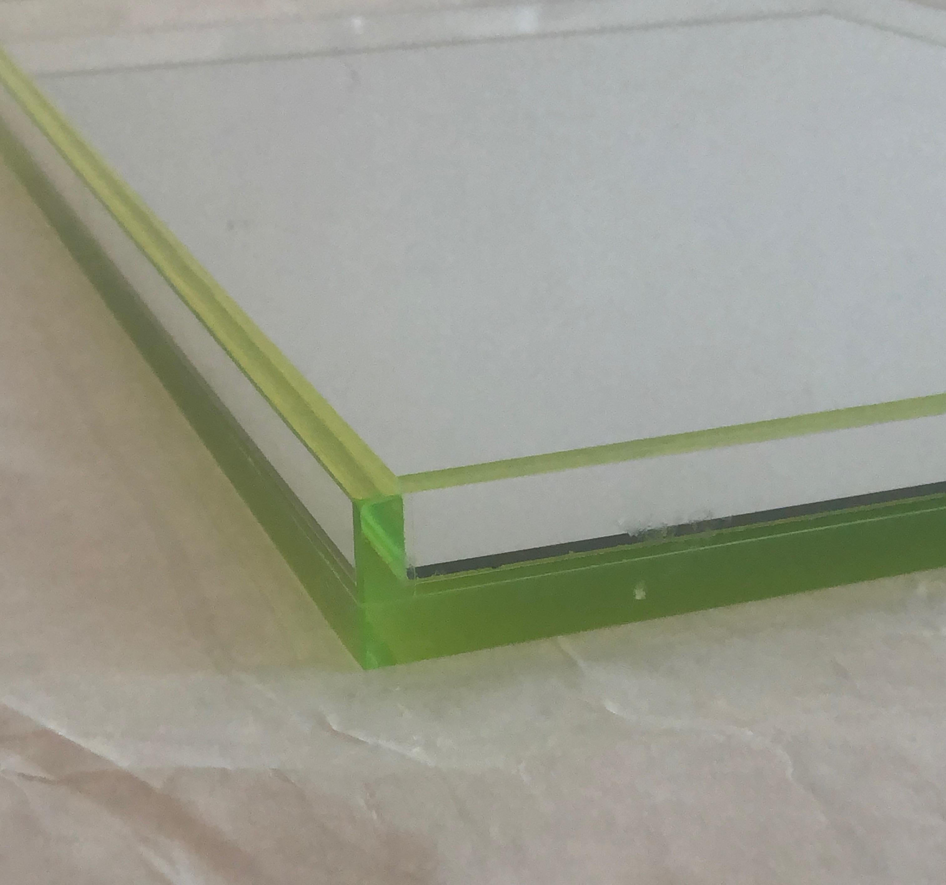 Tinsley Mortimer Clear Lucite, Neon Green Accents and Mirror Cocktail Ware Tray 1