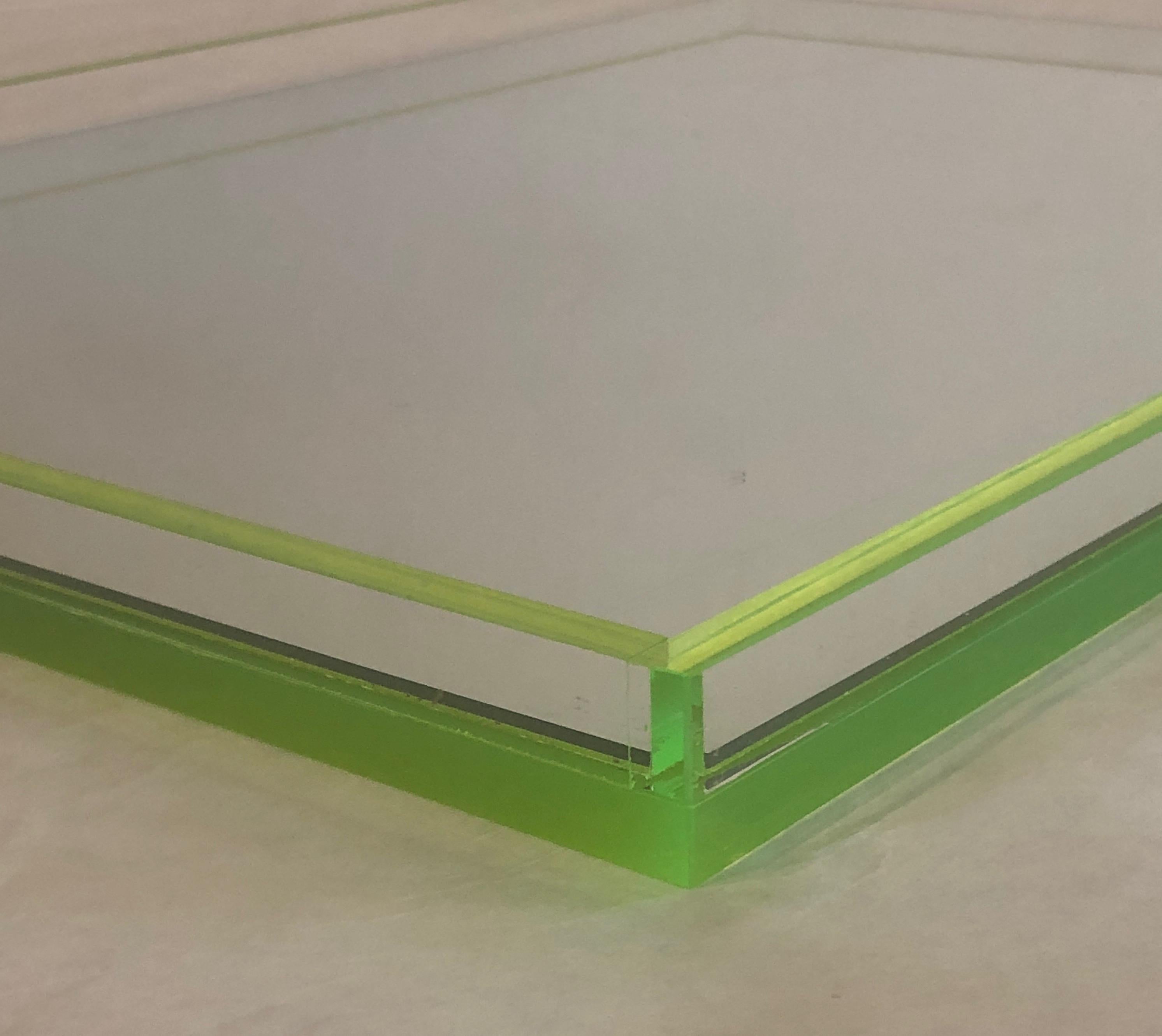 Tinsley Mortimer Clear Lucite, Neon Green Accents and Mirror Cocktail Ware Tray 2