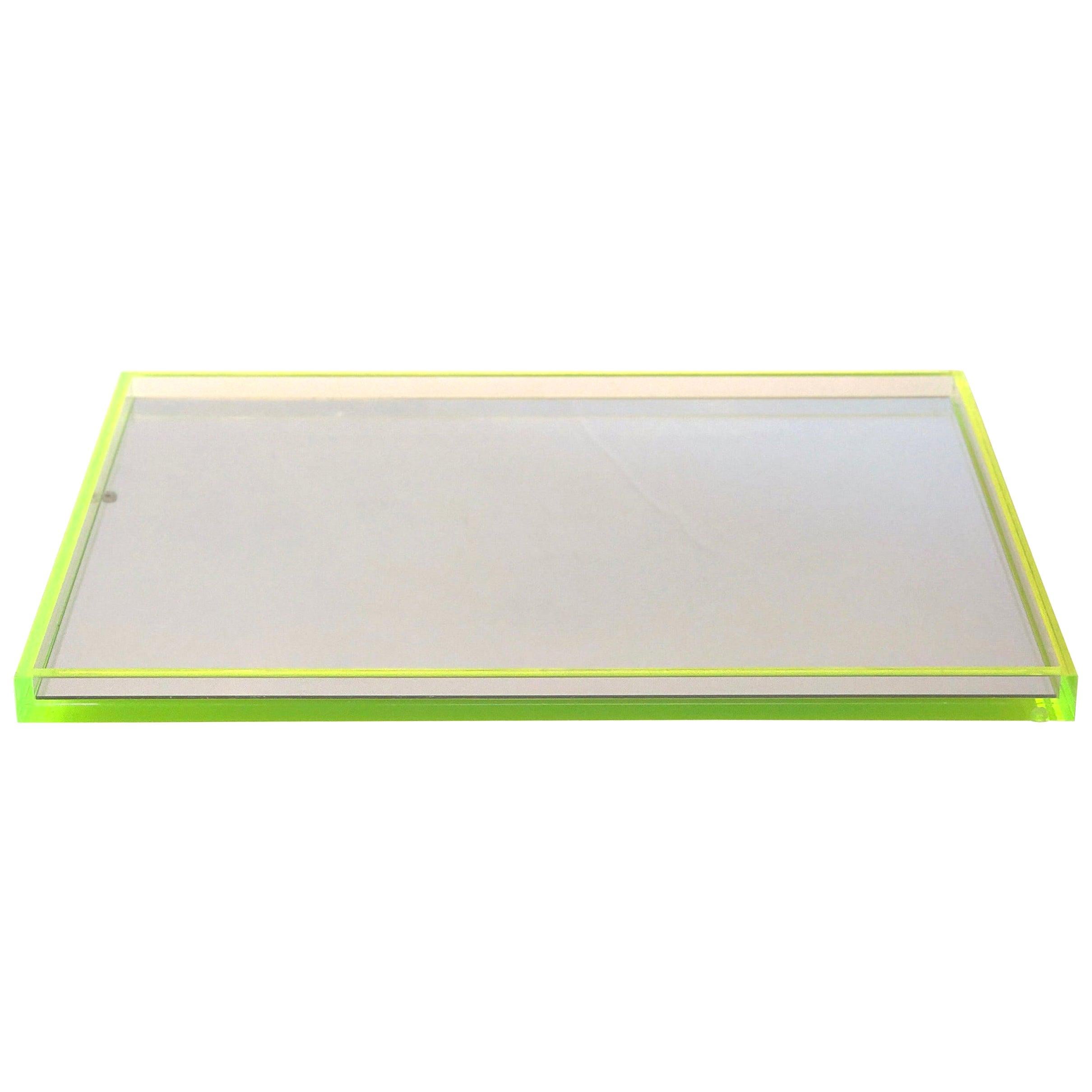 Tinsley Mortimer Clear Lucite, Neon Green Accents and Mirror Cocktail Ware Tray