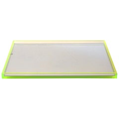 Tinsley Mortimer Clear Lucite, Neon Green Accents and Mirror Cocktail Ware Tray