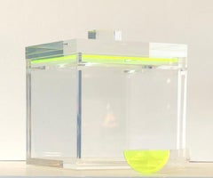 T. Mortimer Square Clear Lucite, Neon Green Accents Ice Bucket, Lid and Scooper