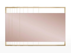 Tinted Contemporary Mirror on a Gold Metal Frame with Brass Wire