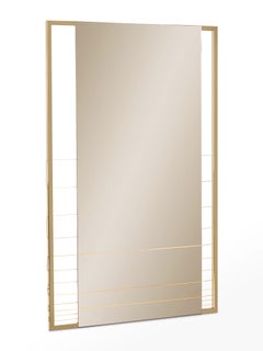 Tinted Contemporary Mirror on a Gold Metal Frame with Brass Wire