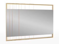 Tinted Contemporary Mirror on a Gold Metal Frame with Brass Wire