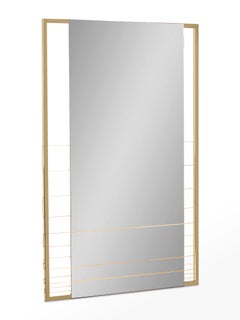 Tinted Contemporary Mirror on a Gold Metal Frame with Brass Wire