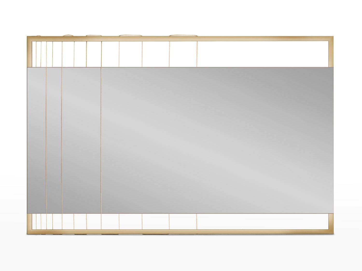 Modern Tinted Contemporary Mirror on a Gold Metal Frame with Brass Wire For Sale