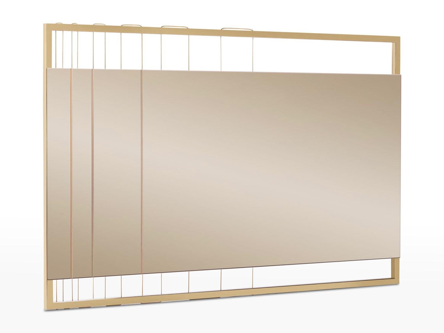 Modern Tinted Contemporary Mirror on a Gold Metal Frame with Brass Wire For Sale